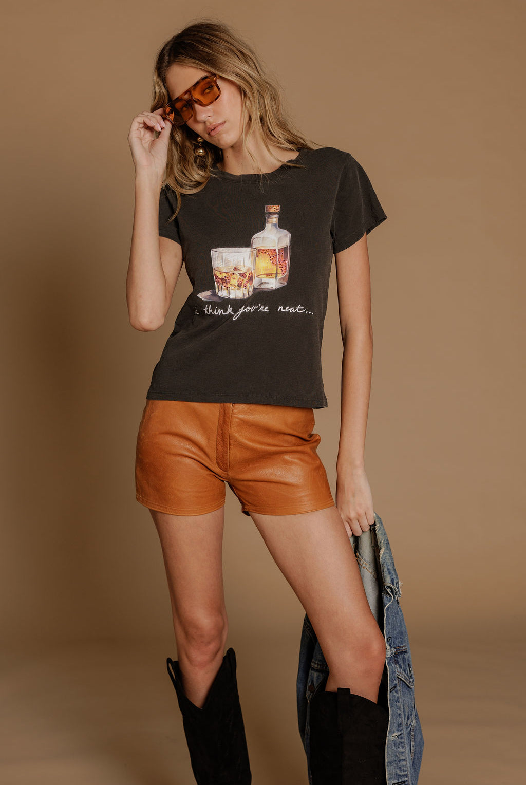 All Us I Think You're Neat Rhinestone Slim Tee in Vintage Black-Graphic Tees-All Us-Deja Nu Boutique, Women's Fashion Boutique in Lampasas, Texas