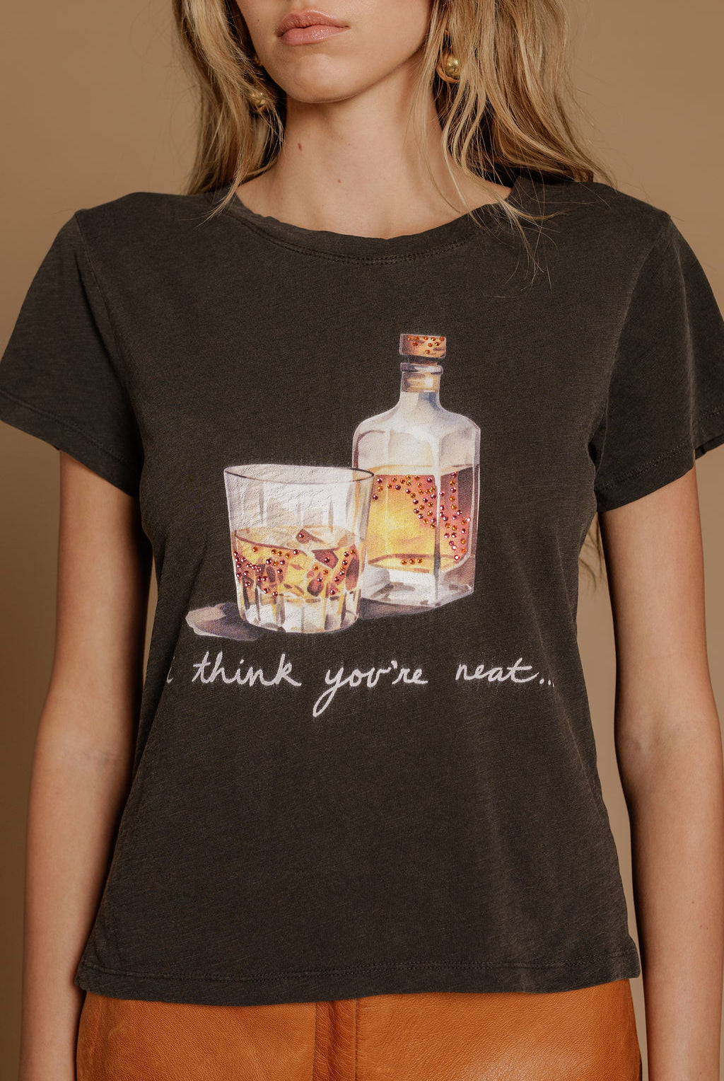 All Us I Think You're Neat Rhinestone Slim Tee in Vintage Black-Graphic Tees-All Us-Deja Nu Boutique, Women's Fashion Boutique in Lampasas, Texas