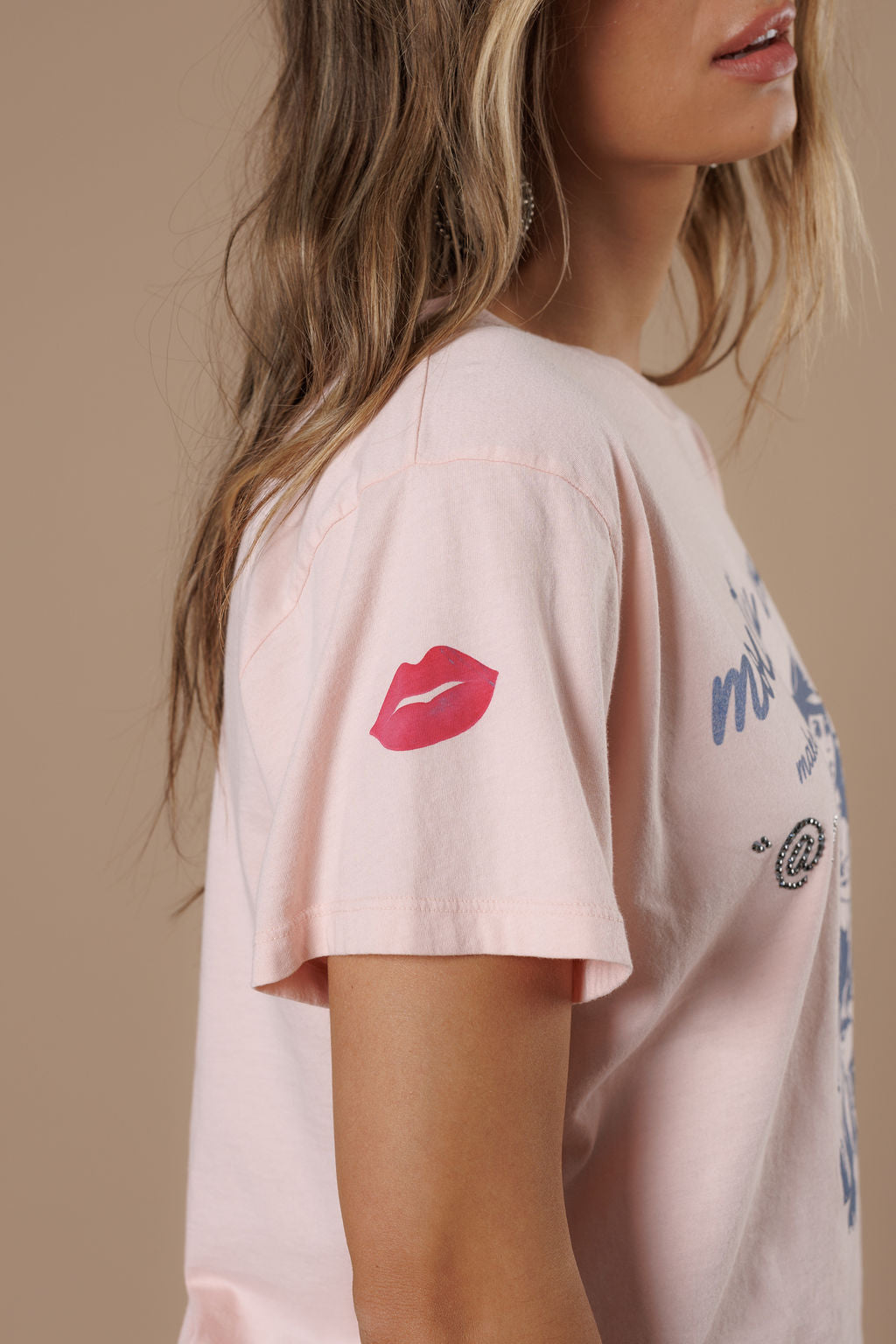 All Us Mouthy Women Boy Tee in Peach A Rhinestone Embellished Western Graphic T-Shirt-Tops-All Us-Deja Nu Boutique, Women's Fashion Boutique in Lampasas, Texas