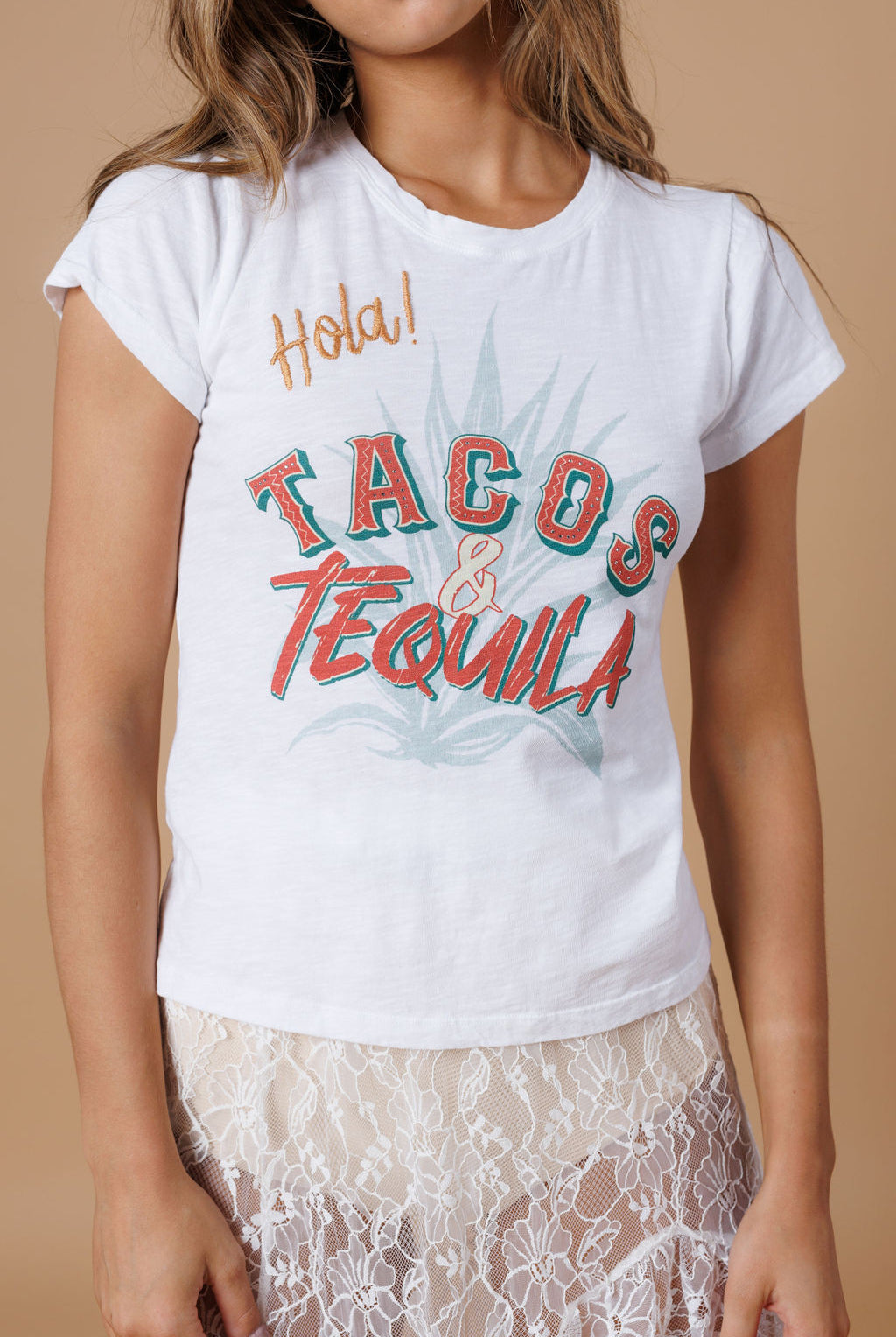 All Us Tacos and Tequila Babe Tee in A White Rhinestone Fiesta Graphic-Tops-All Us-Deja Nu Boutique, Women's Fashion Boutique in Lampasas, Texas