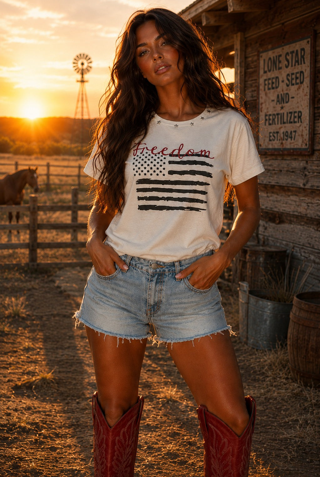 All Us Freedom Flag Slub Baby Tee-T-Shirts-All Us-Deja Nu Boutique, Women's Fashion Boutique in Lampasas, Texas