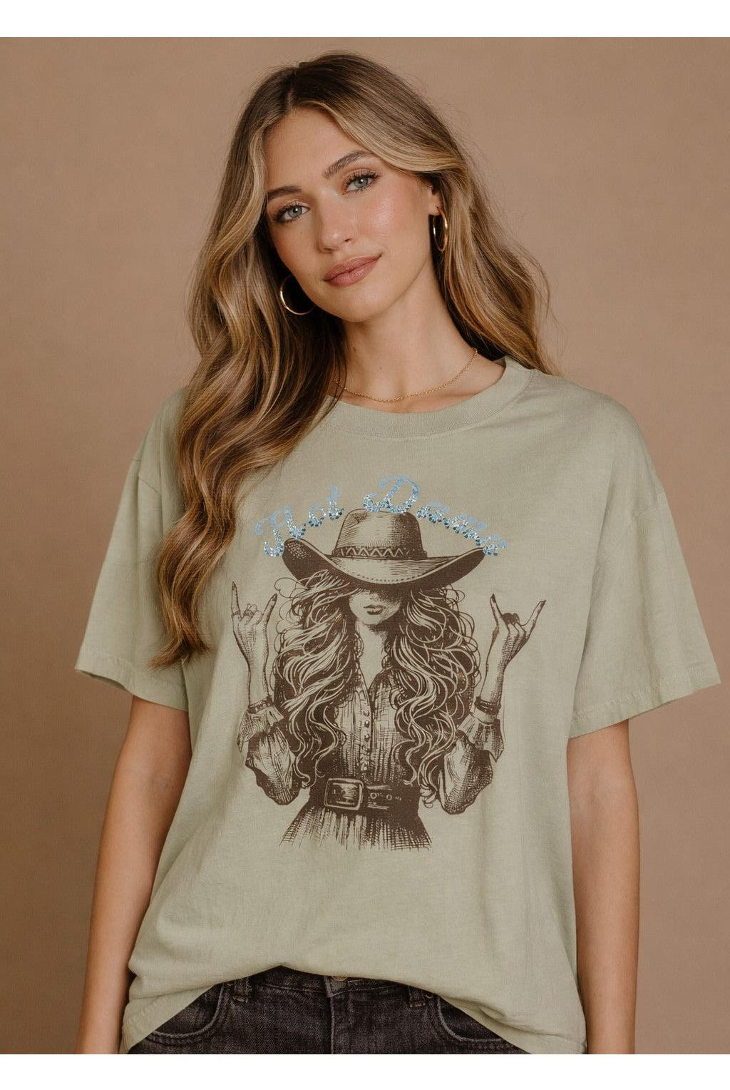 All Us Hot Damn Rhinestone Wide Boy Tee In Pistachio-Graphic Tees-All Us-Deja Nu Boutique, Women's Fashion Boutique in Lampasas, Texas
