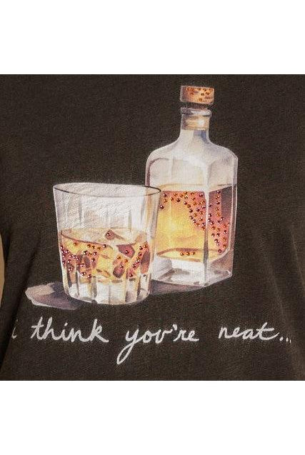 All Us I Think You're Neat Rhinestone Slim Tee in Vintage Black-Graphic Tees-All Us-Deja Nu Boutique, Women's Fashion Boutique in Lampasas, Texas