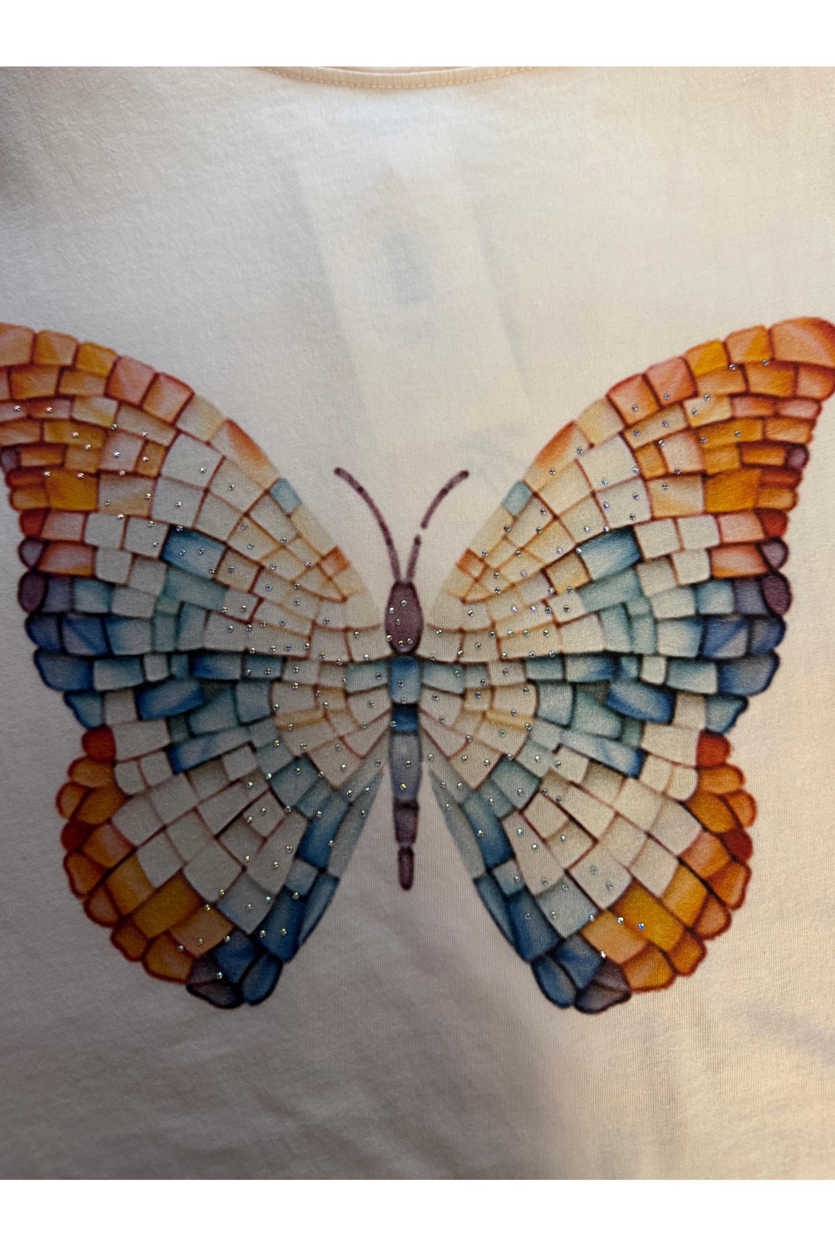 All Us Mosaic Butterfly Boy Tee A Cream Rhinestone Graphic T-Shirt-Tops-All Us-Deja Nu Boutique, Women's Fashion Boutique in Lampasas, Texas