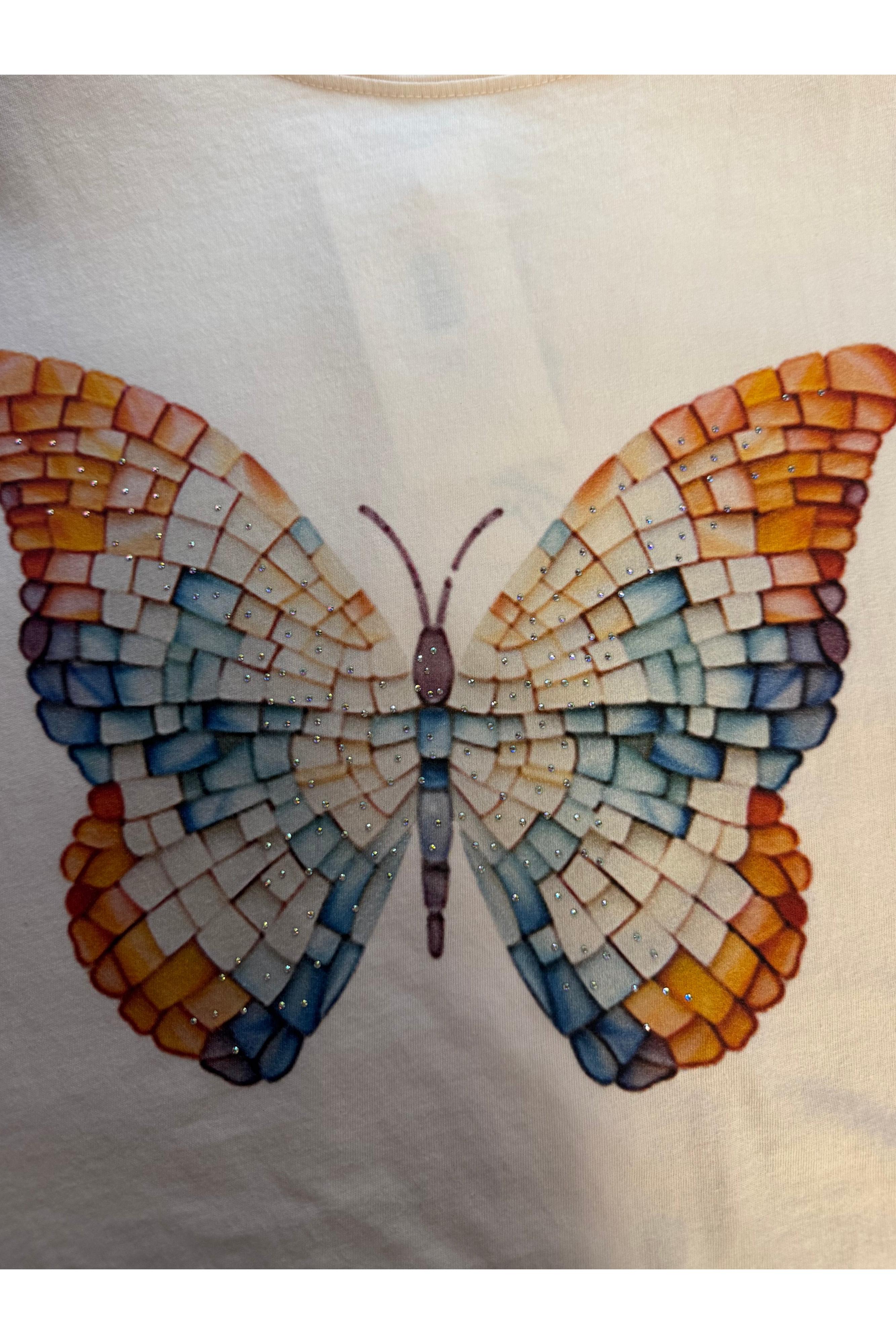 All Us Mosaic Butterfly Boy Tee A Cream Rhinestone Graphic T-Shirt-Tops-All Us-Deja Nu Boutique, Women's Fashion Boutique in Lampasas, Texas