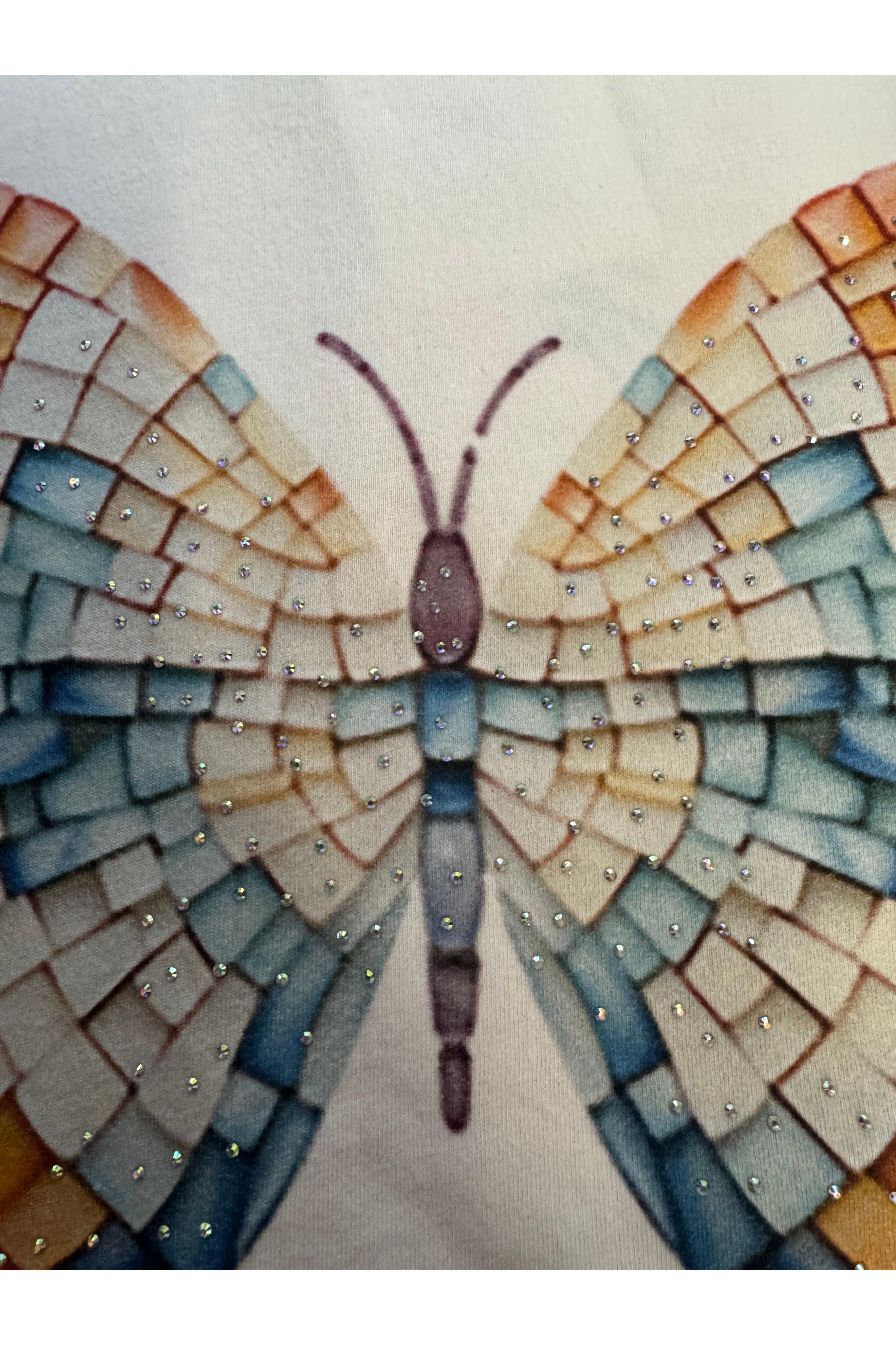 All Us Mosaic Butterfly Boy Tee A Cream Rhinestone Graphic T-Shirt-Tops-All Us-Deja Nu Boutique, Women's Fashion Boutique in Lampasas, Texas