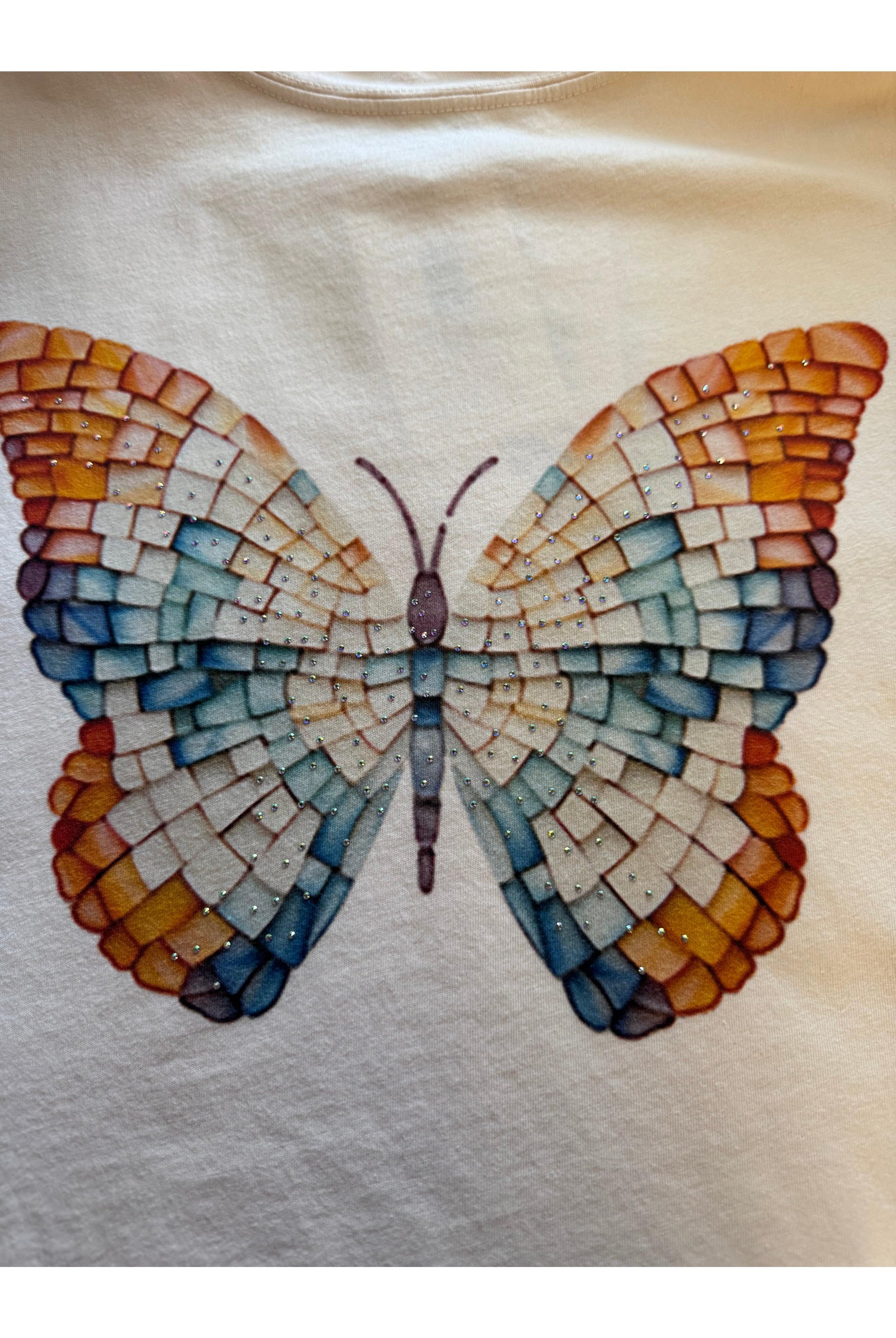 All Us Mosaic Butterfly Boy Tee A Cream Rhinestone Graphic T-Shirt-Tops-All Us-Deja Nu Boutique, Women's Fashion Boutique in Lampasas, Texas