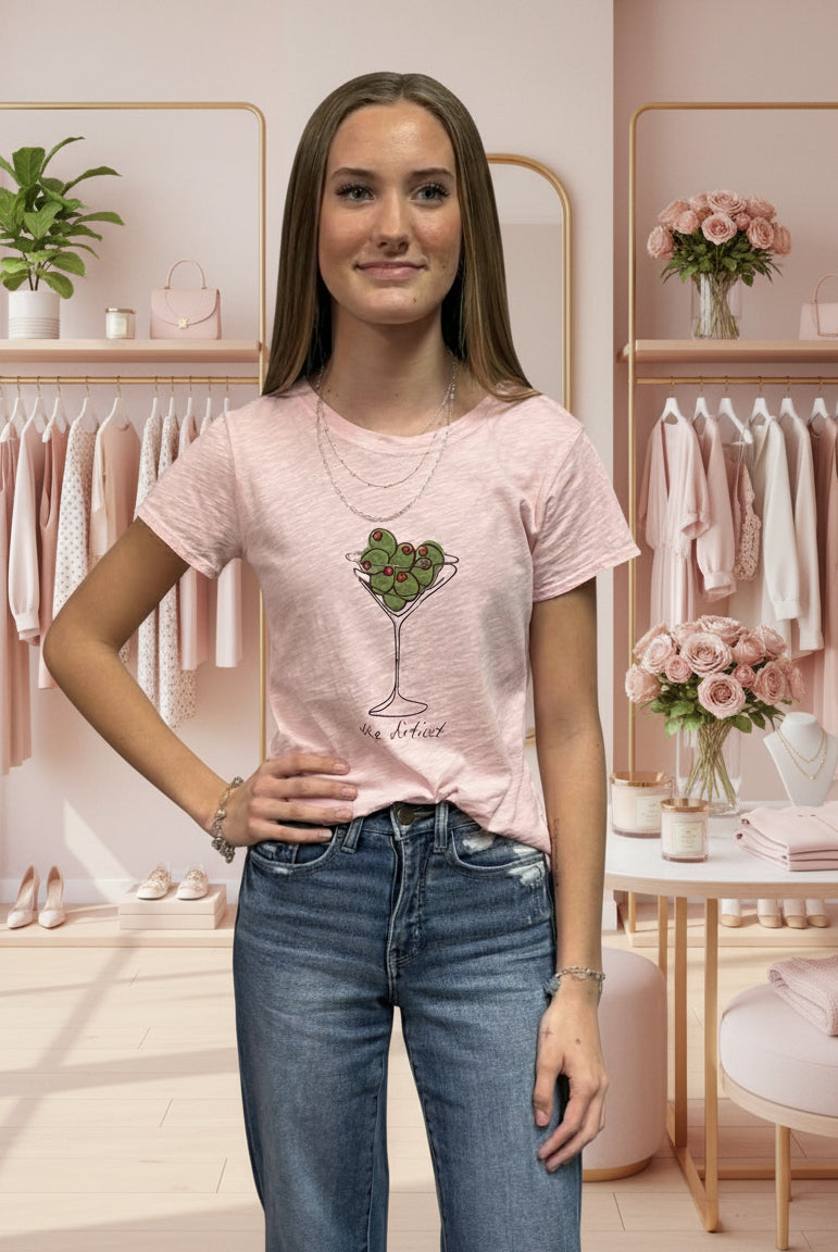 All Us “The Dirtiest” Dirty Martini Babe Tee in Pink-T-Shirts-All Us-Deja Nu Boutique, Women's Fashion Boutique in Lampasas, Texas