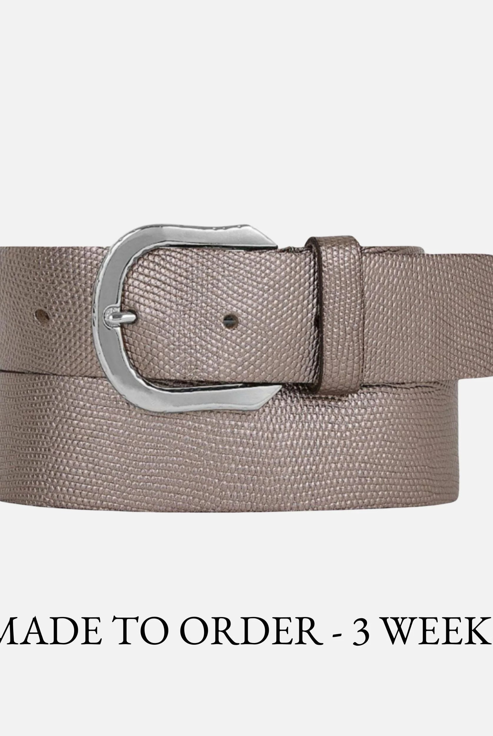 Amsterdam Heritage Dana Platinum Metallic Iguana Textured Leather Belt-Belts-Amsterdam Heritage-Deja Nu Boutique, Women's Fashion Boutique in Lampasas, Texas