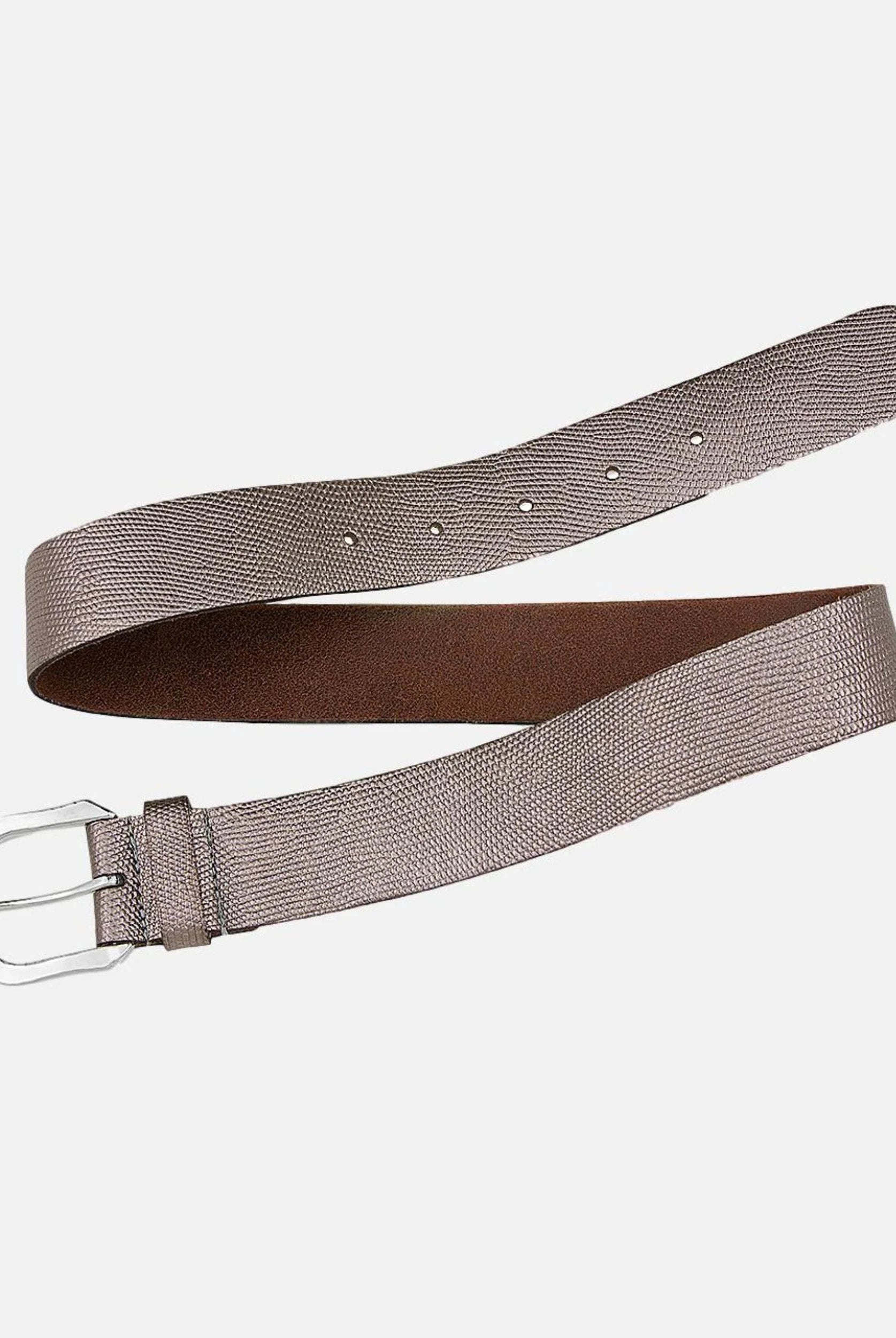 Amsterdam Heritage Dana Platinum Metallic Iguana Textured Leather Belt-Belts-Amsterdam Heritage-Deja Nu Boutique, Women's Fashion Boutique in Lampasas, Texas