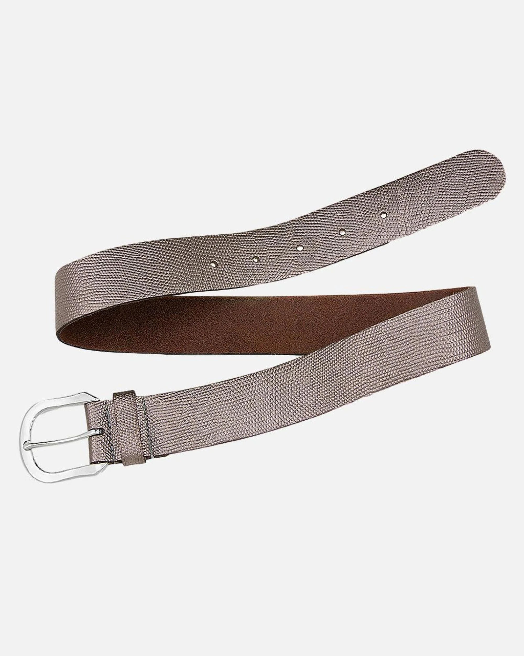 Amsterdam Heritage Dana Platinum Metallic Iguana Textured Leather Belt-Belts-Amsterdam Heritage-Deja Nu Boutique, Women's Fashion Boutique in Lampasas, Texas