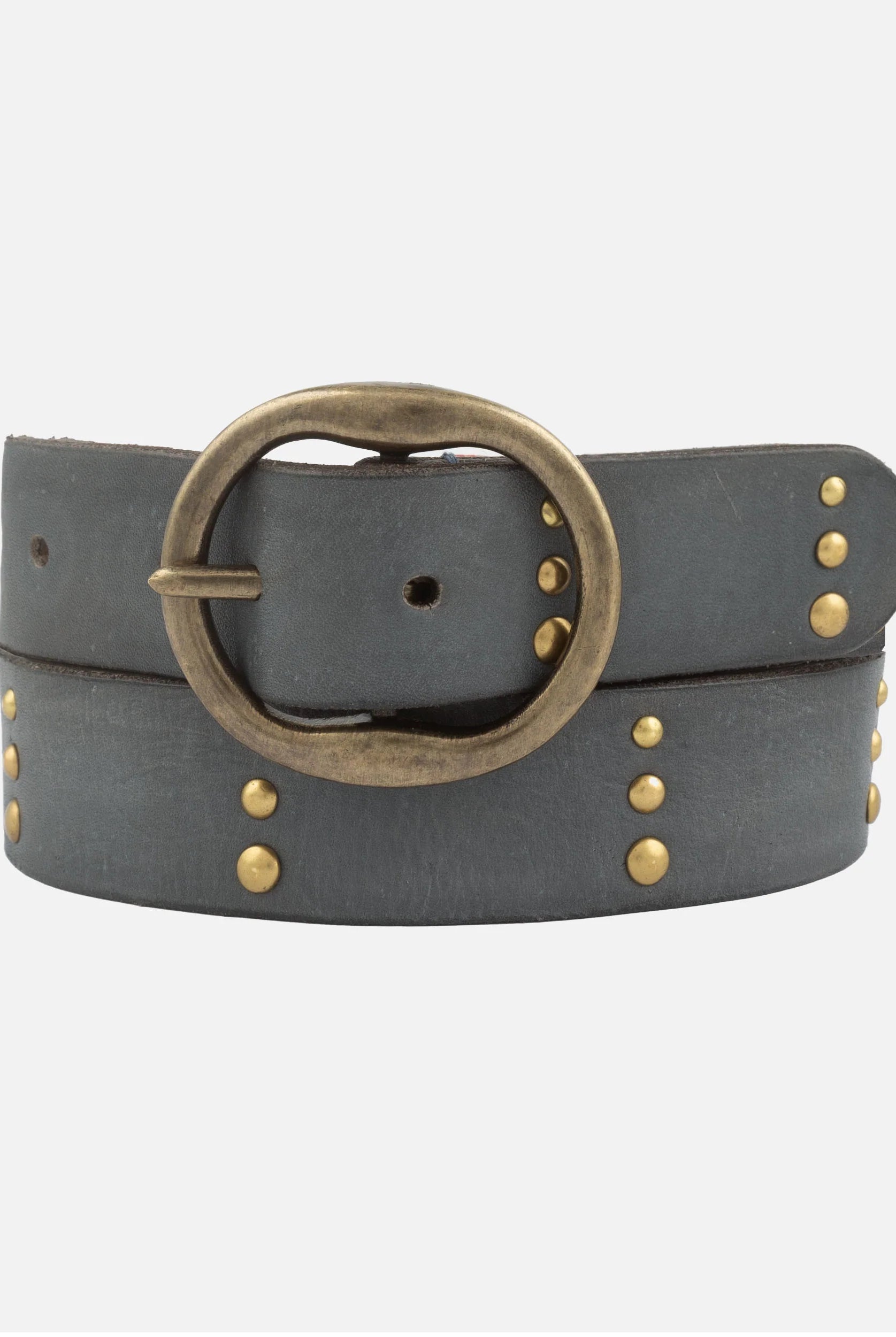 Amsterdam Heritage Dion Light Grey Round Buckle Leather Studded Belt-Belts-Amsterdam Heritage-Deja Nu Boutique, Women's Fashion Boutique in Lampasas, Texas