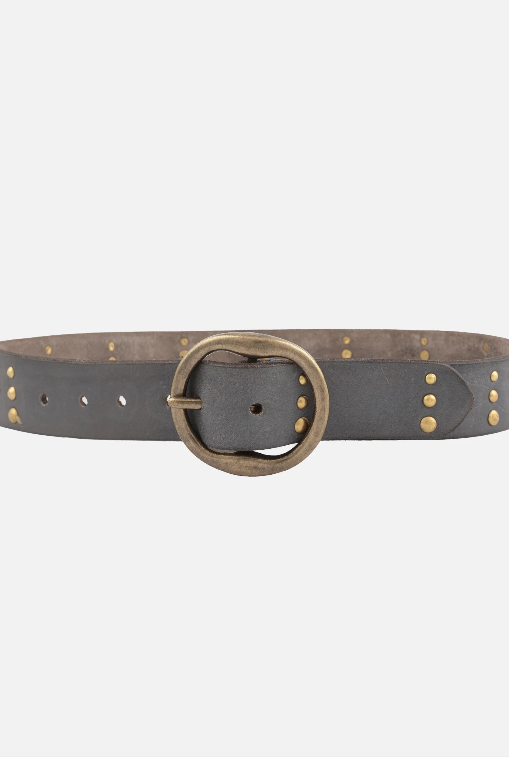 Amsterdam Heritage Dion Light Grey Round Buckle Leather Studded Belt-Belts-Amsterdam Heritage-Deja Nu Boutique, Women's Fashion Boutique in Lampasas, Texas