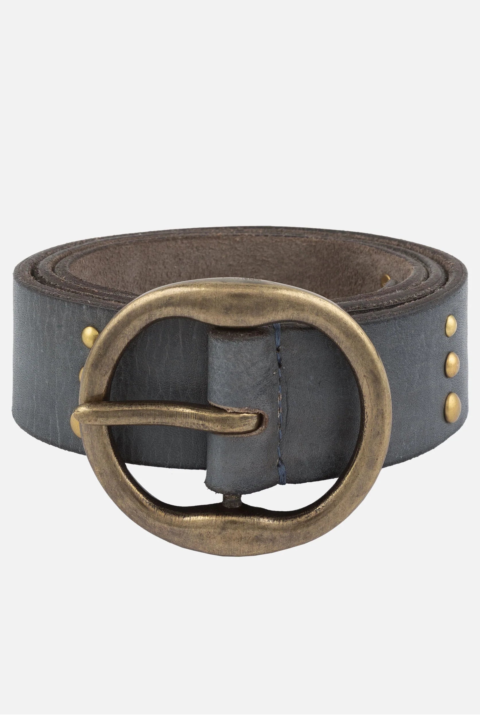 Amsterdam Heritage Dion Light Grey Round Buckle Leather Studded Belt-Belts-Amsterdam Heritage-Deja Nu Boutique, Women's Fashion Boutique in Lampasas, Texas