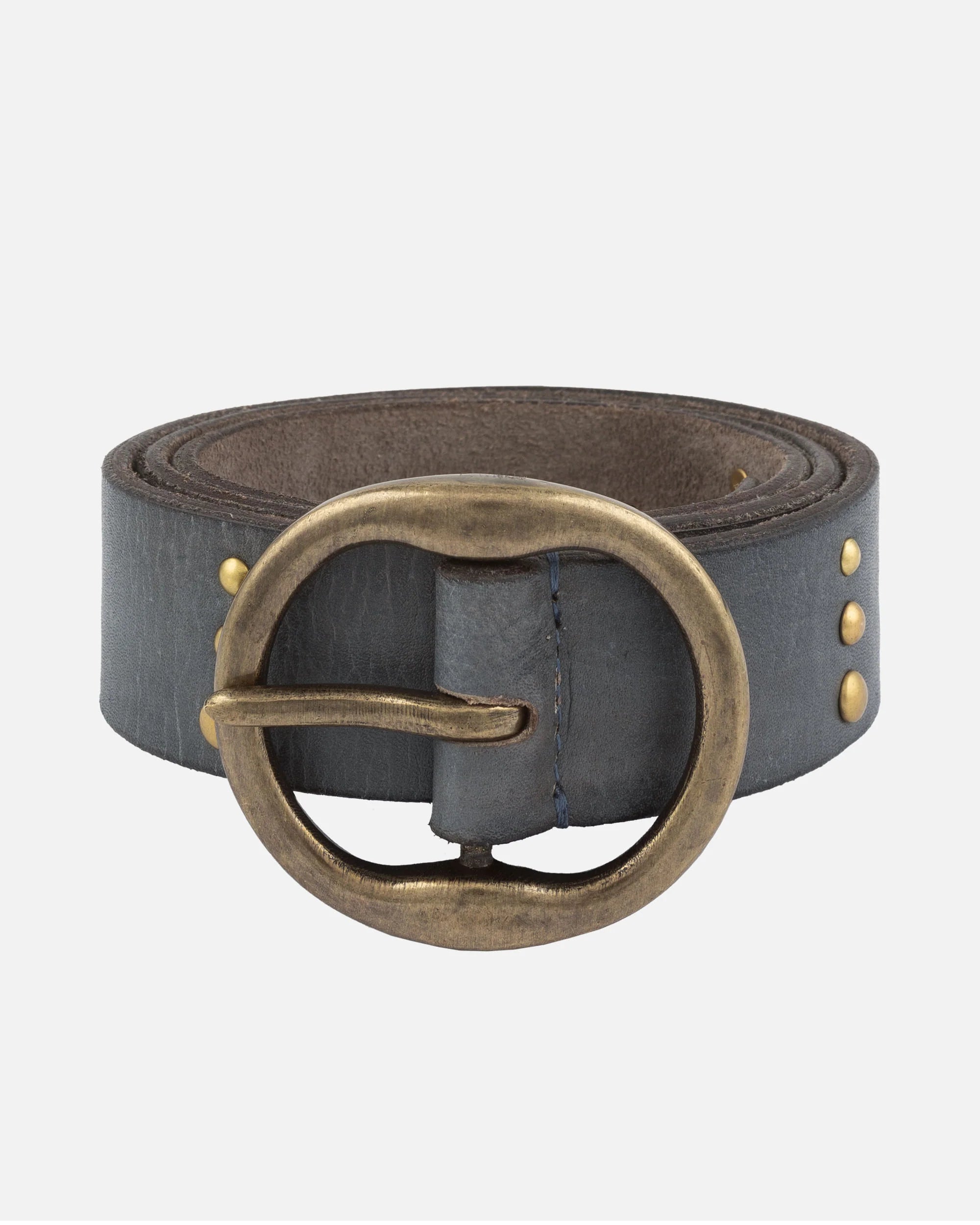 Amsterdam Heritage Dion Light Grey Round Buckle Leather Studded Belt-Belts-Amsterdam Heritage-Deja Nu Boutique, Women's Fashion Boutique in Lampasas, Texas