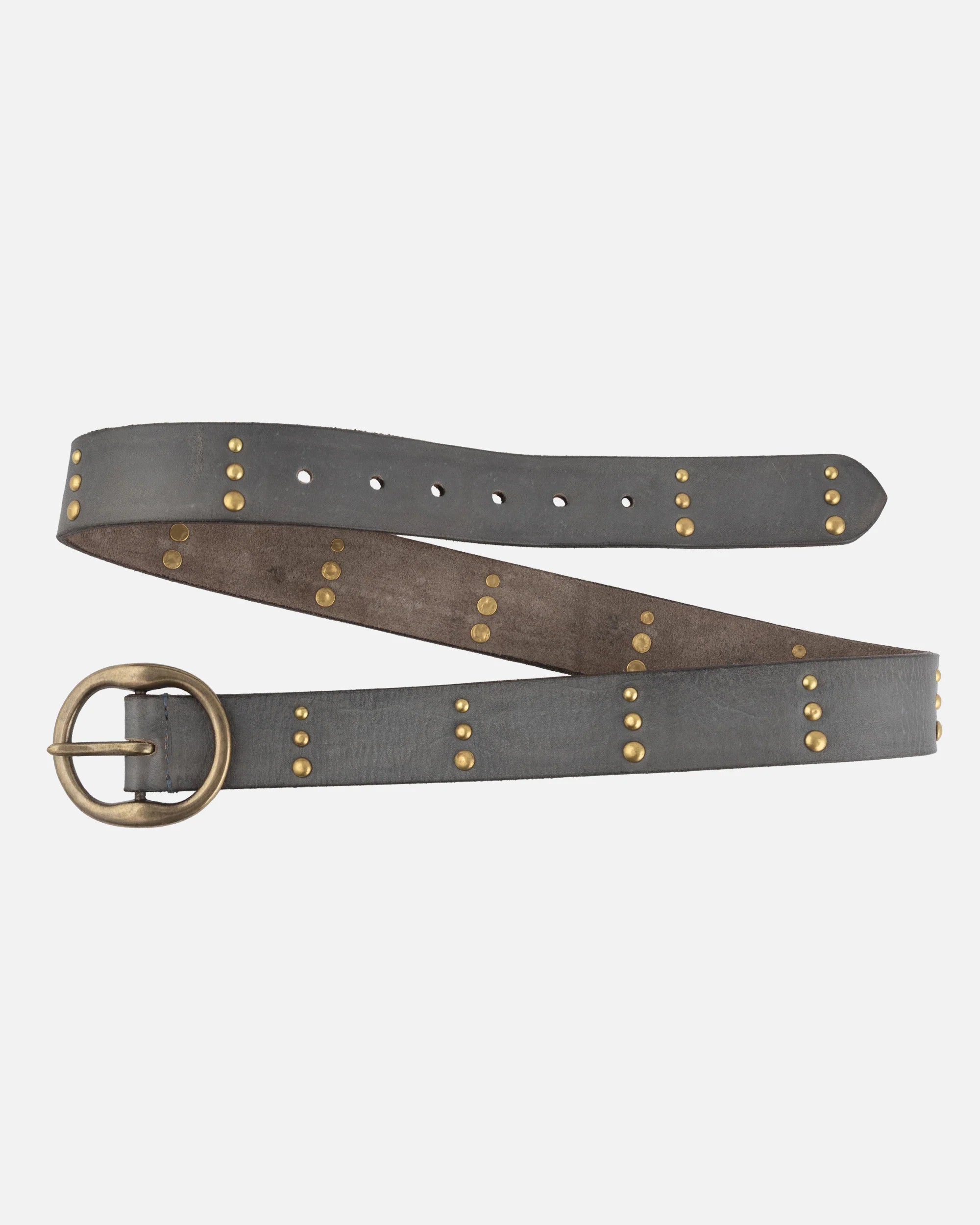 Amsterdam Heritage Dion Light Grey Round Buckle Leather Studded Belt-Belts-Amsterdam Heritage-Deja Nu Boutique, Women's Fashion Boutique in Lampasas, Texas