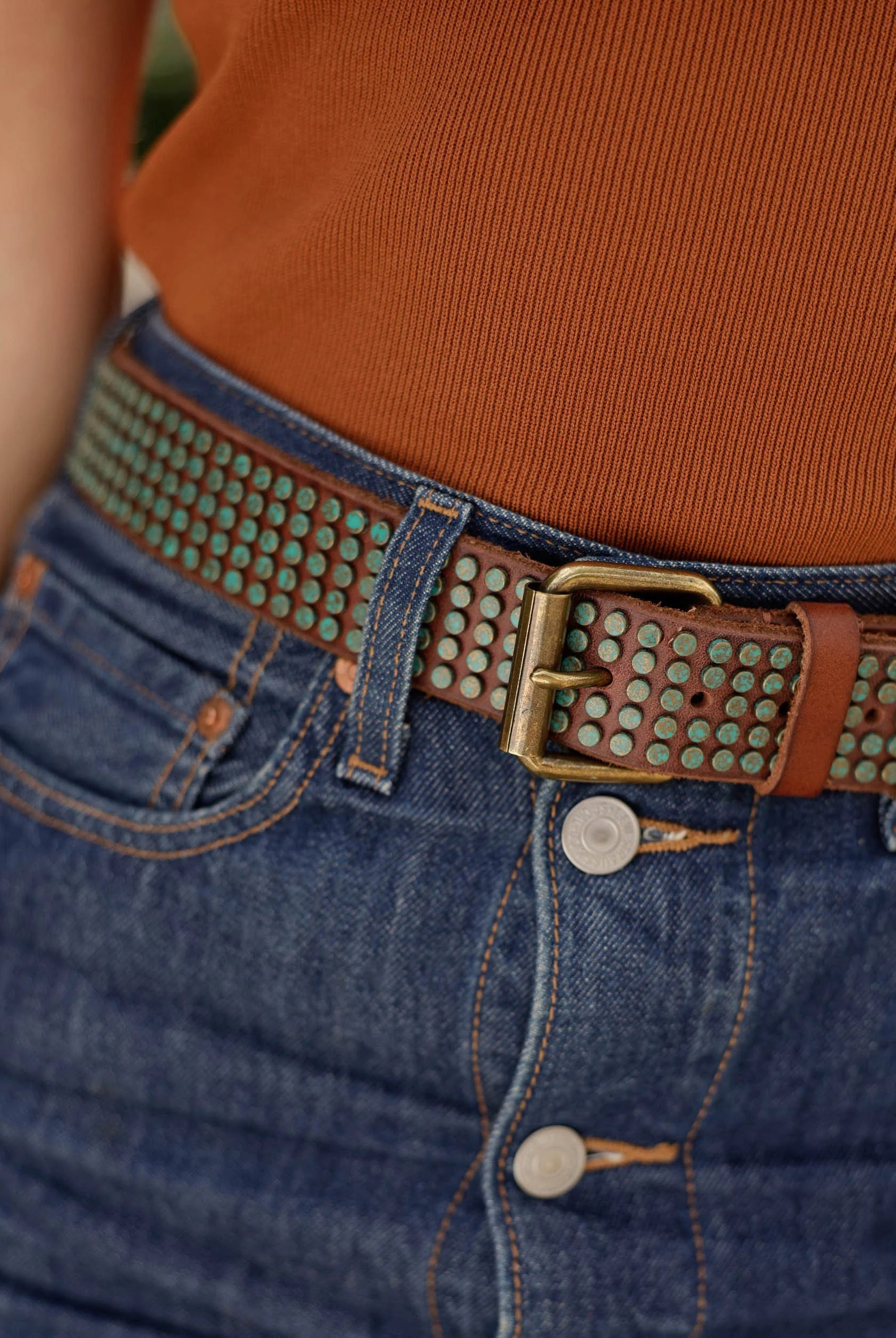Amsterdam Heritage Eden Cognac Studded Bohemian Leather Belt-Belts-Amsterdam Heritage-Deja Nu Boutique, Women's Fashion Boutique in Lampasas, Texas