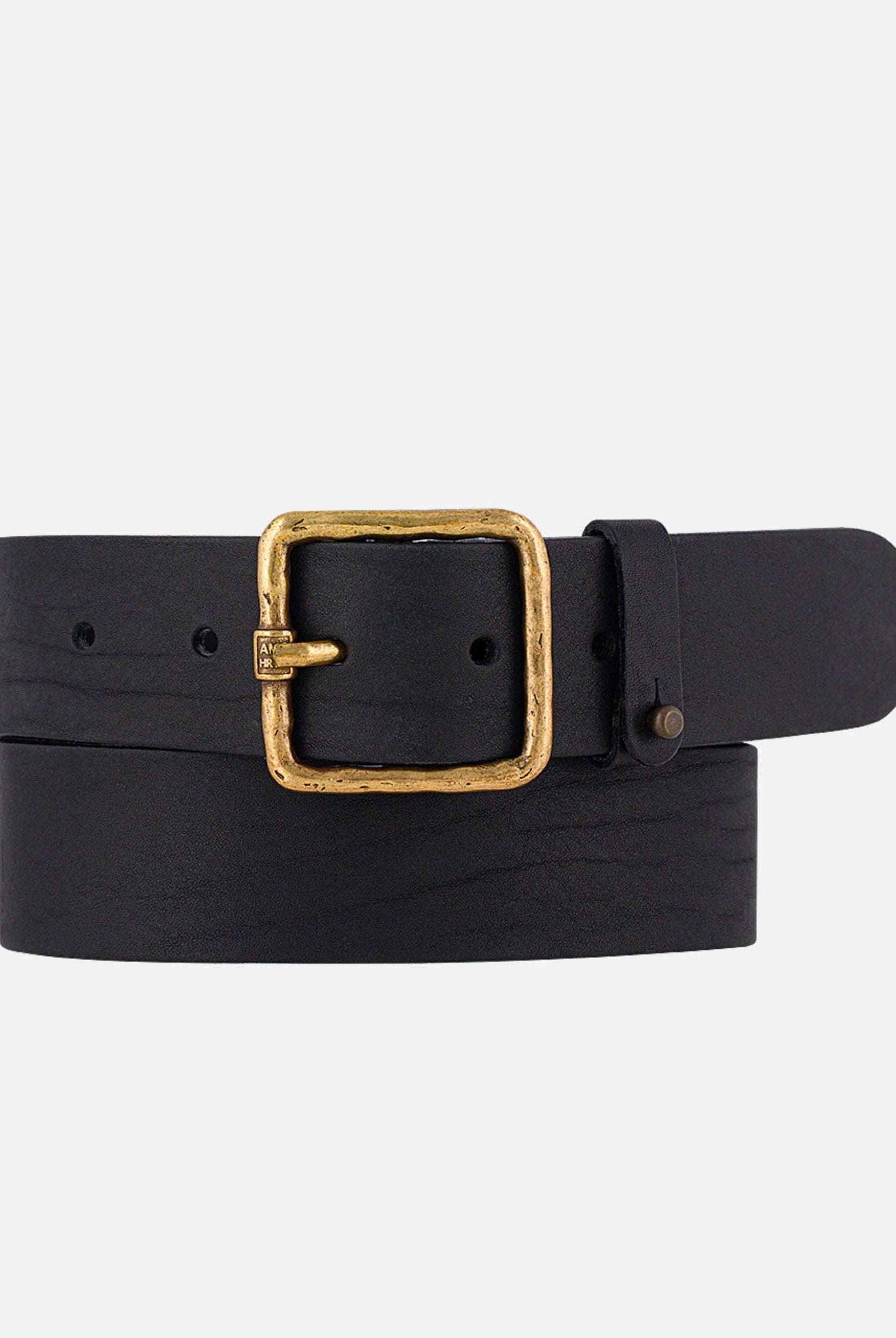 Amsterdam Heritage Kaya Black Vintage Gold Square Buckle Leather Belt-Belts-Amsterdam Heritage-Deja Nu Boutique, Women's Fashion Boutique in Lampasas, Texas