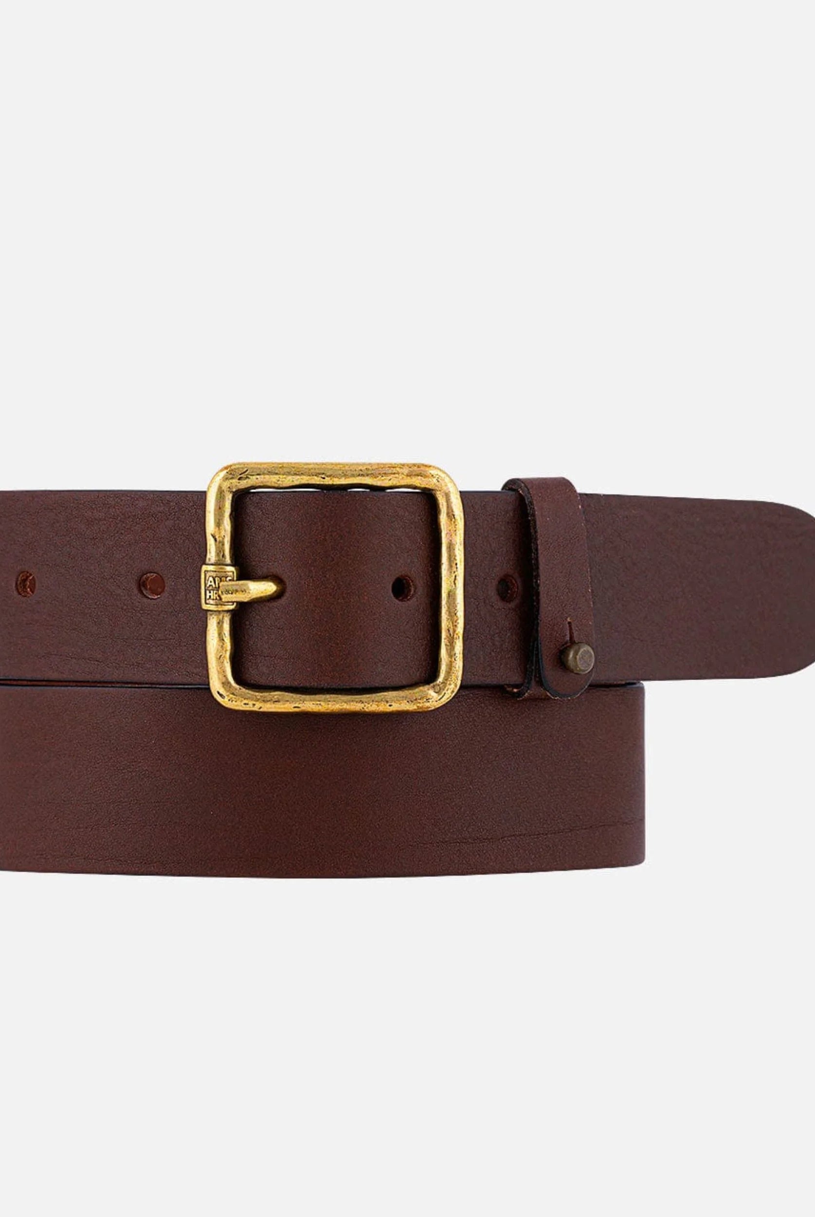 Amsterdam Heritage Kaya Brown Vintage Gold Square Buckle Leather Belt-Belts-Amsterdam Heritage-Deja Nu Boutique, Women's Fashion Boutique in Lampasas, Texas
