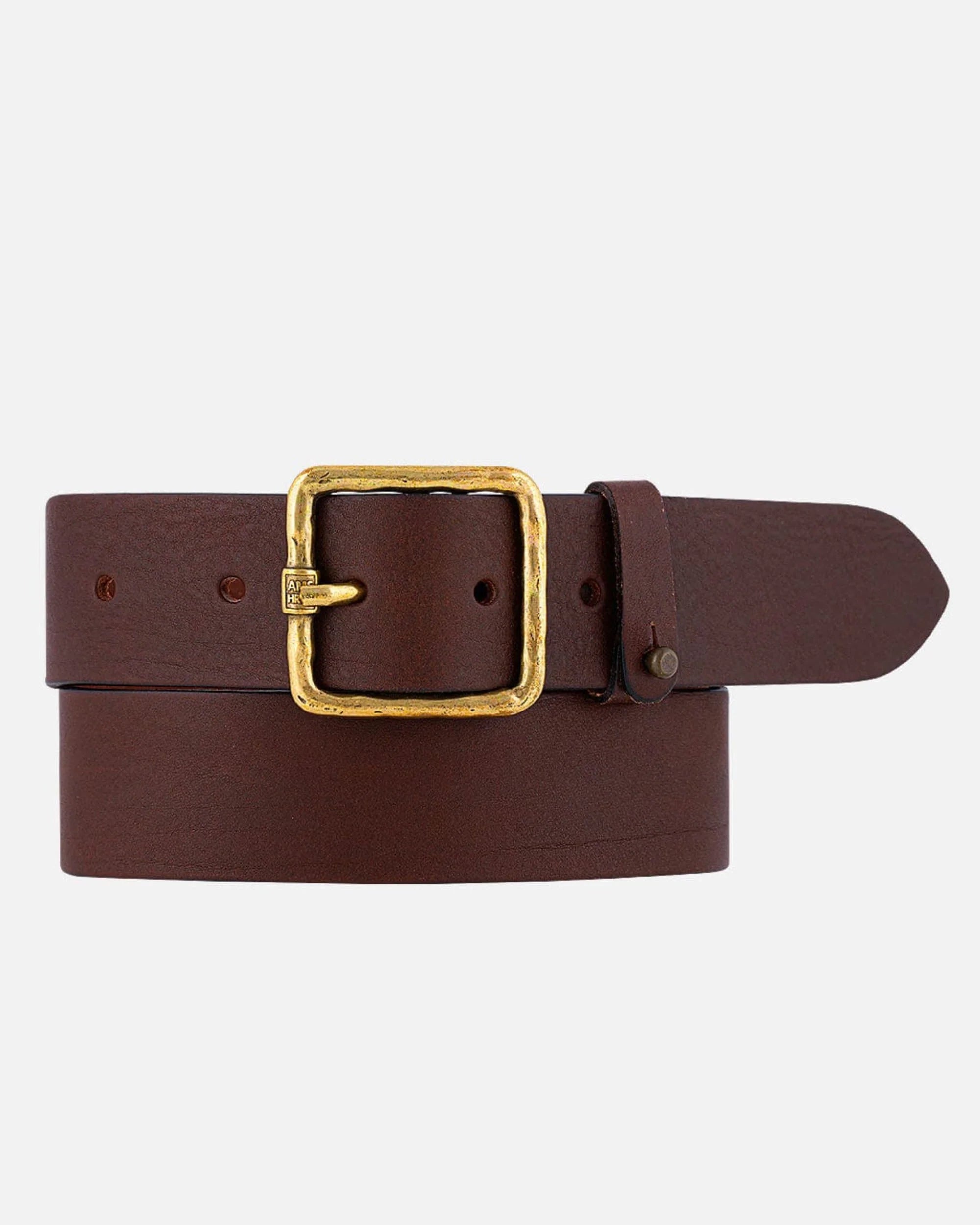 Amsterdam Heritage Kaya Brown Vintage Gold Square Buckle Leather Belt-Belts-Amsterdam Heritage-Deja Nu Boutique, Women's Fashion Boutique in Lampasas, Texas