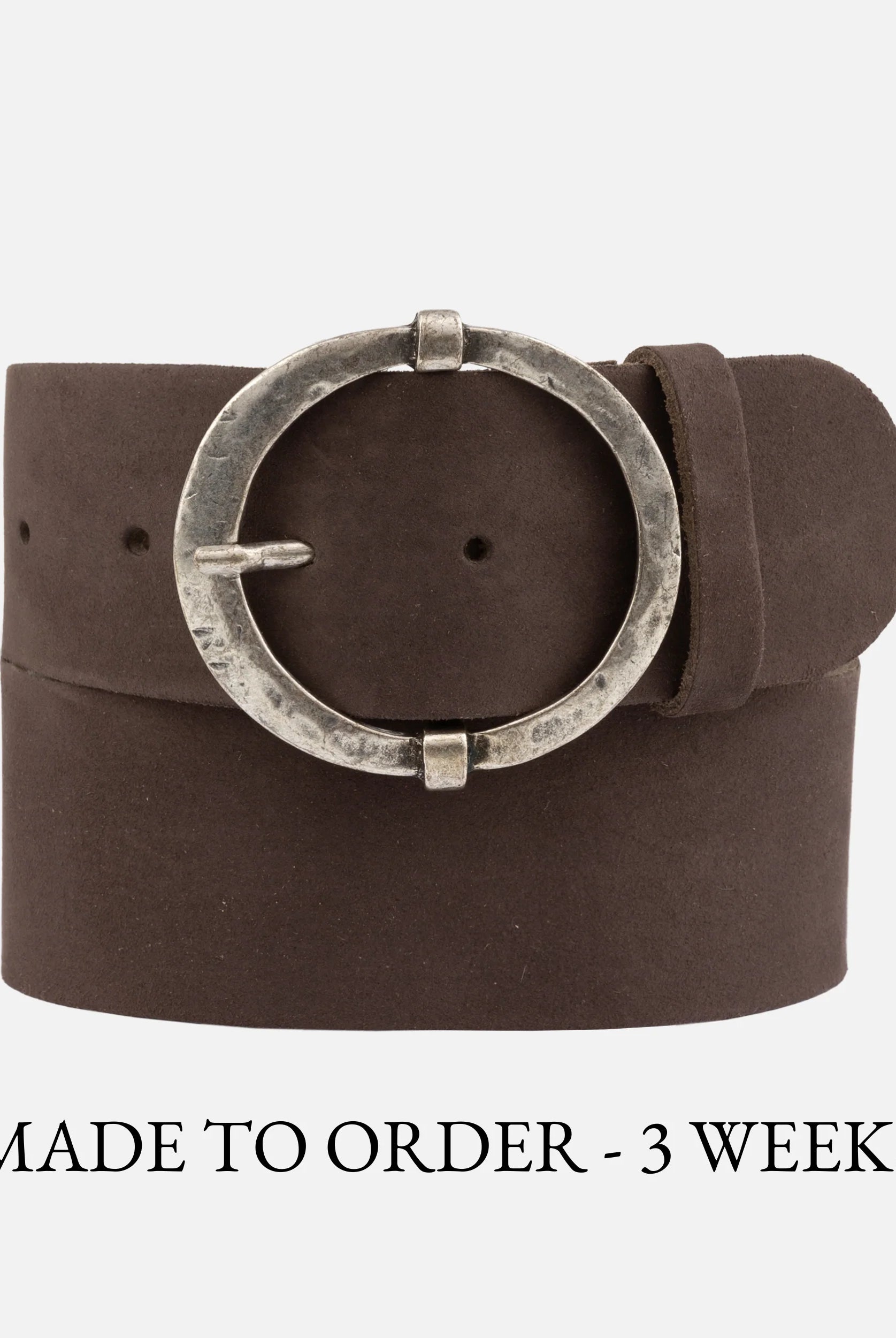 Amsterdam Heritage Lean Brown Luxe Leather Belt with Round Vintage Buckle-Belts-Amsterdam Heritage-Deja Nu Boutique, Women's Fashion Boutique in Lampasas, Texas