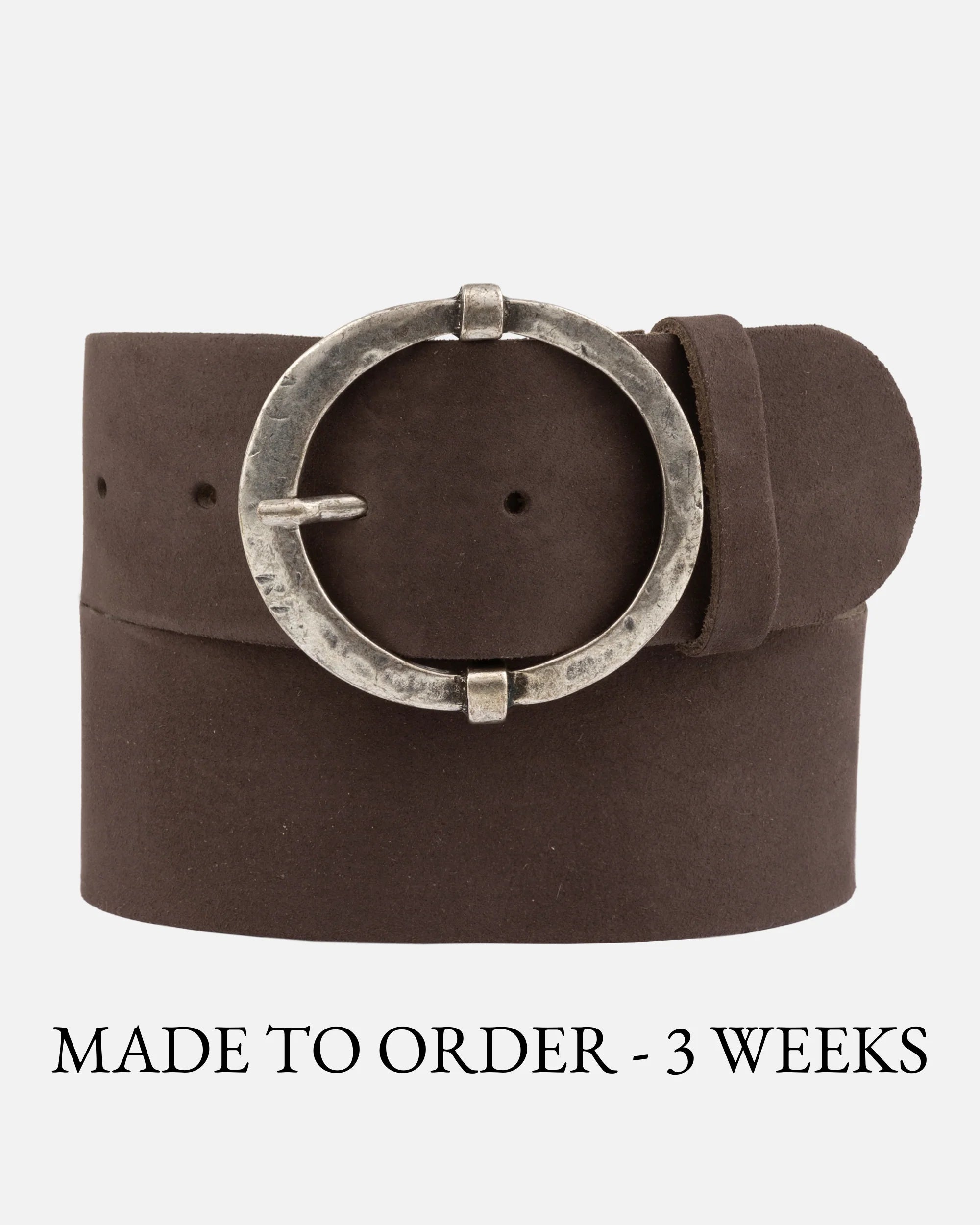Amsterdam Heritage Lean Brown Luxe Leather Belt with Round Vintage Buckle-Belts-Amsterdam Heritage-Deja Nu Boutique, Women's Fashion Boutique in Lampasas, Texas