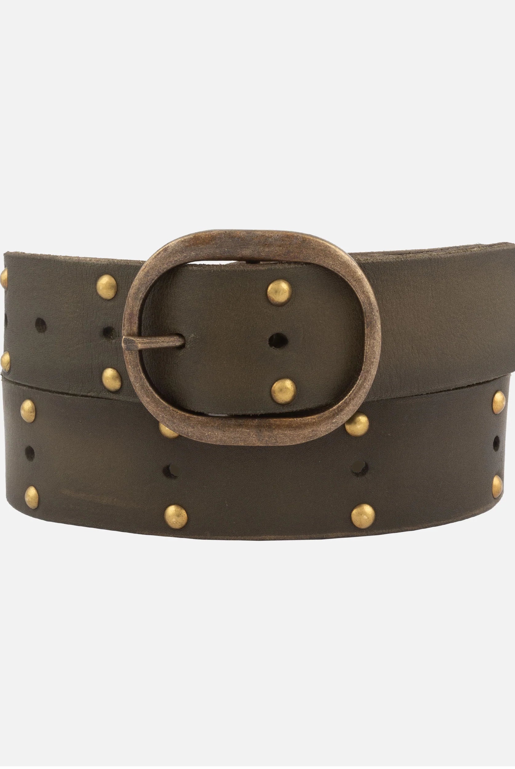 Amsterdam Heritage Olive Devi Antique Brass-Accented Leather Belt-Belts-Amsterdam Heritage-Deja Nu Boutique, Women's Fashion Boutique in Lampasas, Texas