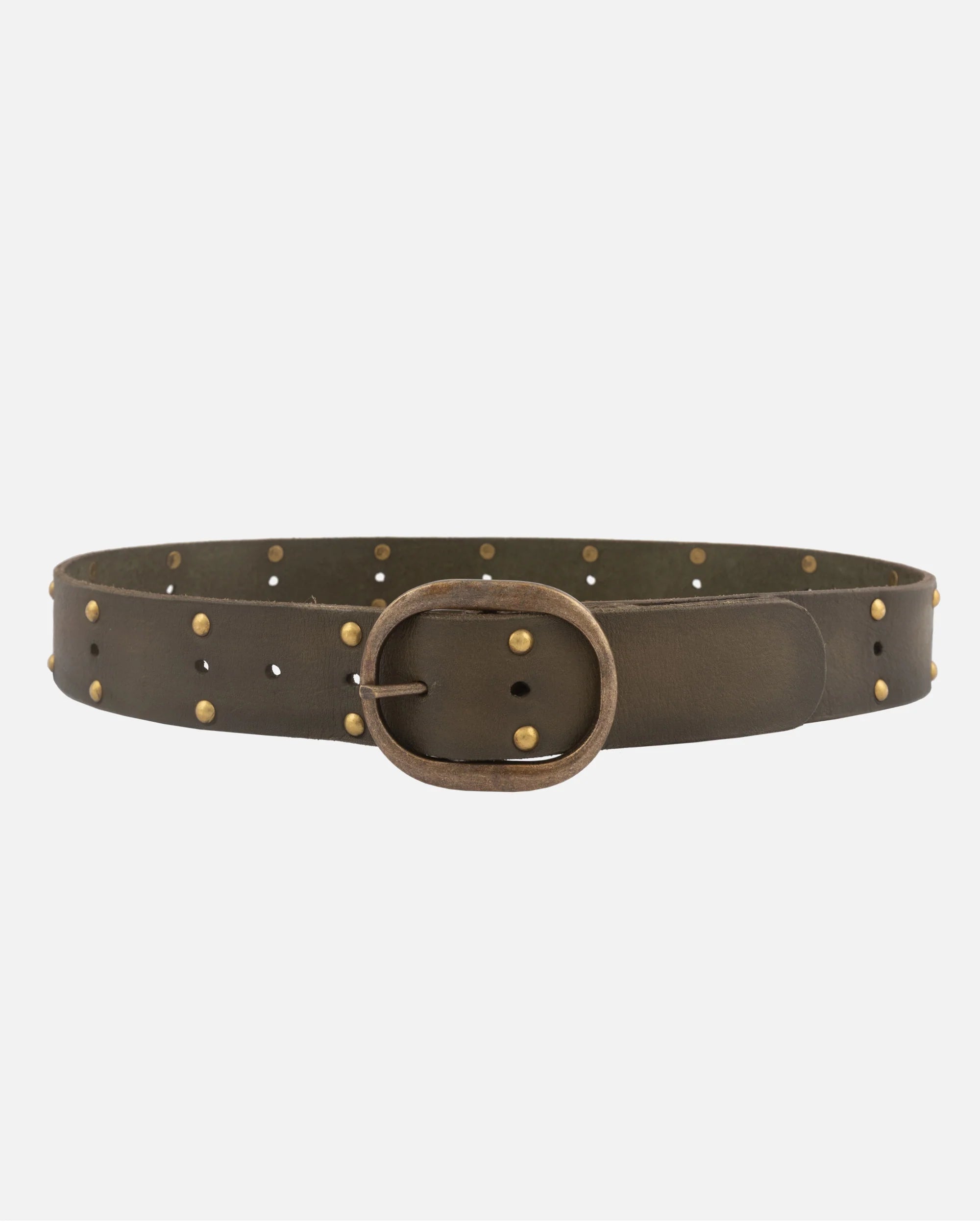 Amsterdam Heritage Olive Devi Antique Brass-Accented Leather Belt-Belts-Amsterdam Heritage-Deja Nu Boutique, Women's Fashion Boutique in Lampasas, Texas