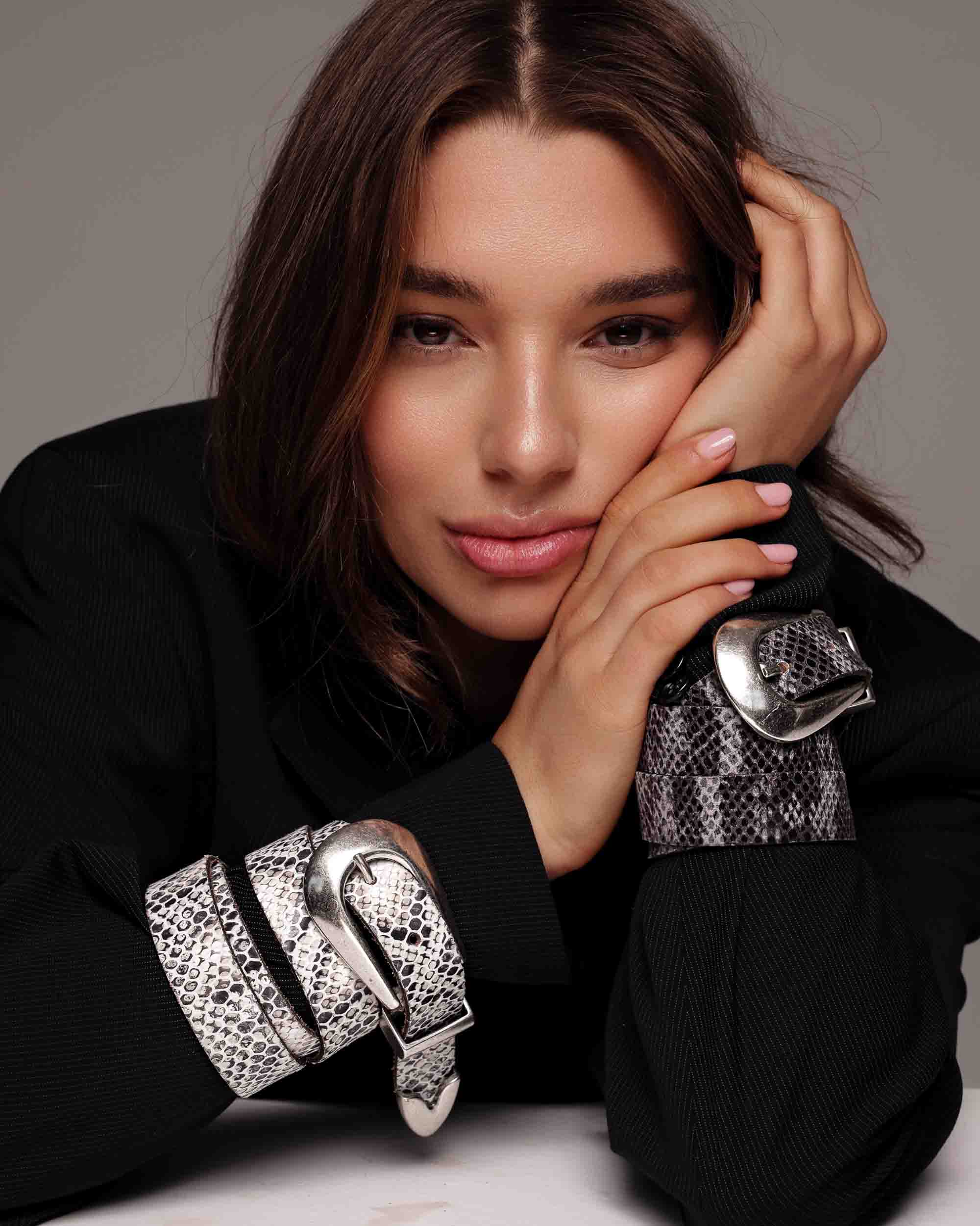 Amsterdam Heritage “Aiko” Dark Grey Western Snake Leather Belt-Belts-Amsterdam Heritage-Deja Nu Boutique, Women's Fashion Boutique in Lampasas, Texas