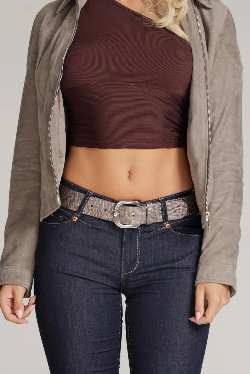 Amsterdam Heritage Dana Platinum Metallic Iguana Textured Leather Belt-Belts-Amsterdam Heritage-Deja Nu Boutique, Women's Fashion Boutique in Lampasas, Texas