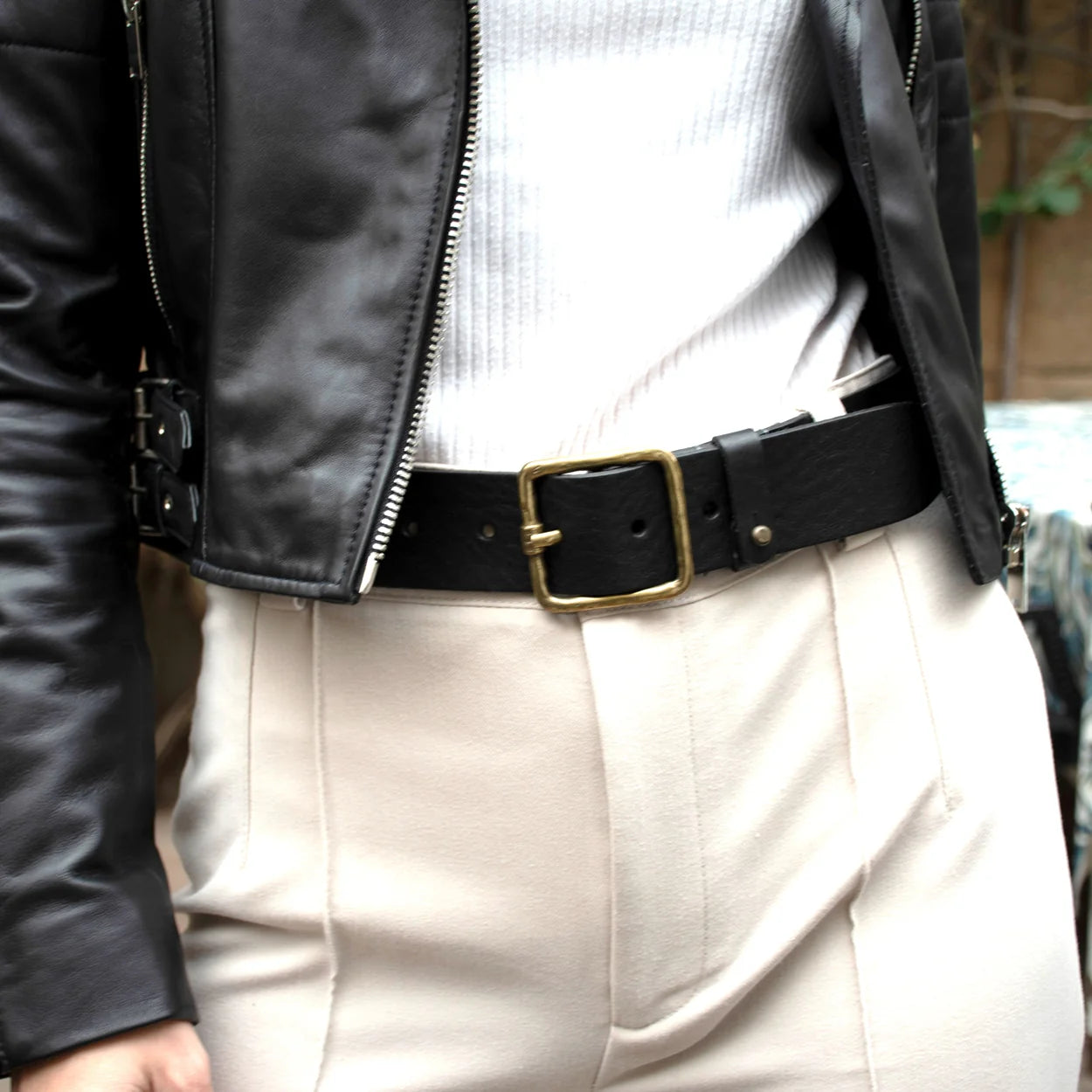 Amsterdam Heritage Kaya Black Vintage Gold Square Buckle Leather Belt-Belts-Amsterdam Heritage-Deja Nu Boutique, Women's Fashion Boutique in Lampasas, Texas