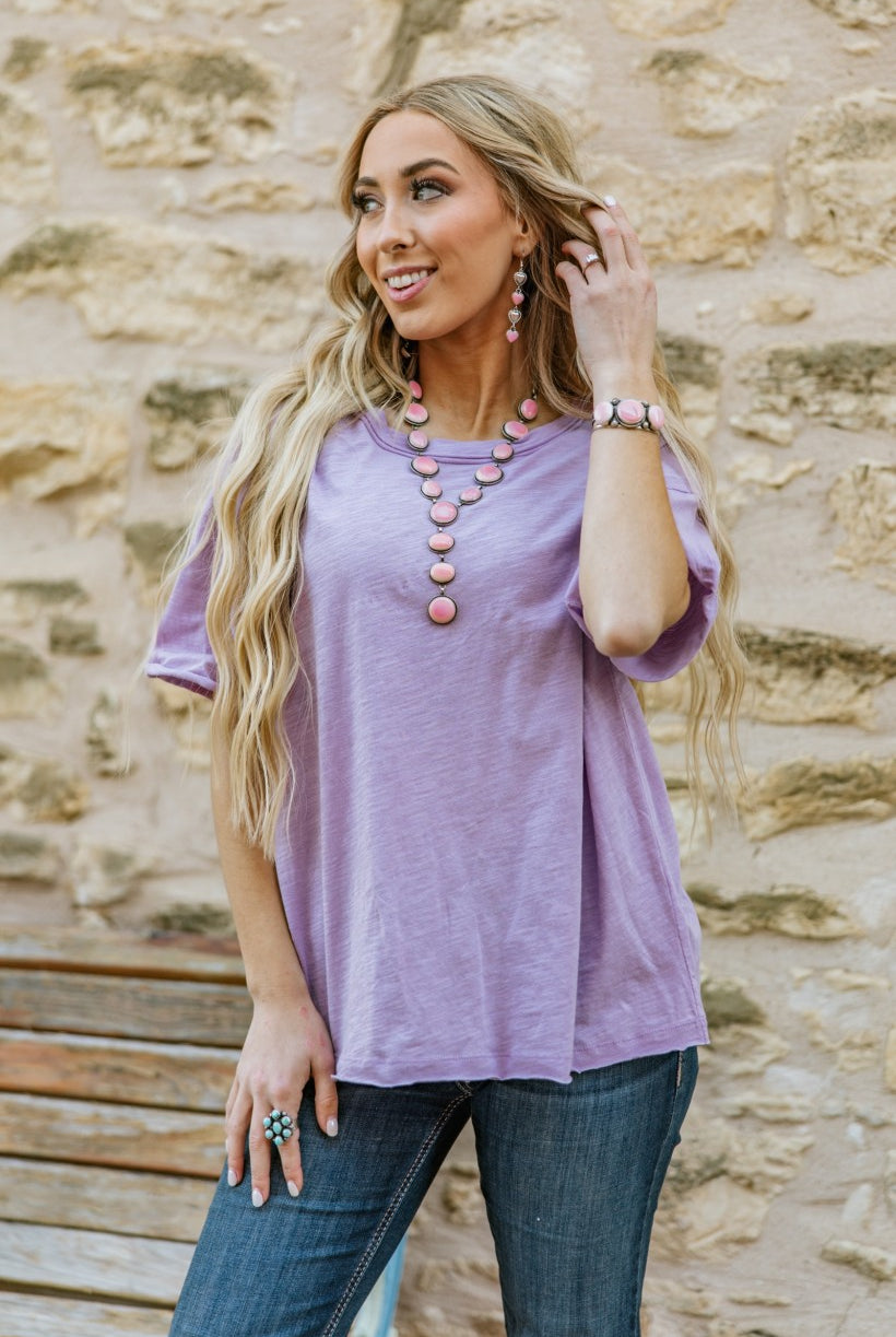 Andree by Morgan Nicole Lilac Cotton Short Sleeve Tee-Tops-Andree By Unit-Deja Nu Boutique, Women's Fashion Boutique in Lampasas, Texas