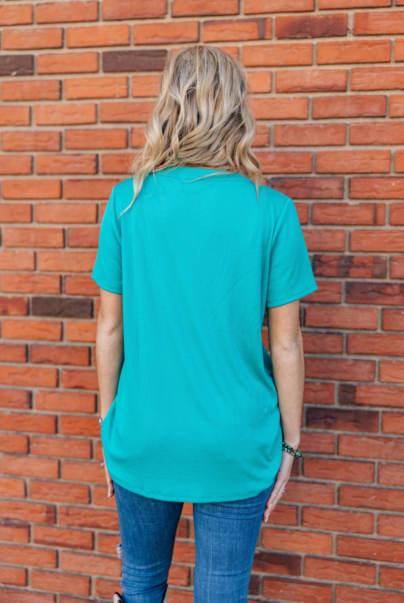 Andree by Morgan Nicole Ribbed Button Detail Tee in Emerald-Tops-Andree By Unit-Deja Nu Boutique, Women's Fashion Boutique in Lampasas, Texas
