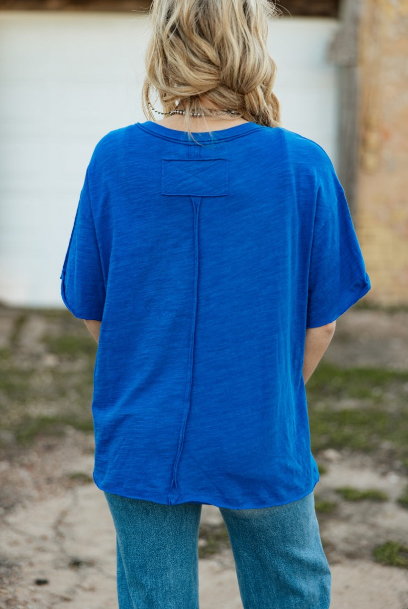 Andree by Morgan Nicole Royal Blue Cotton Short Sleeve Tee-Tops-Andree By Unit-Deja Nu Boutique, Women's Fashion Boutique in Lampasas, Texas