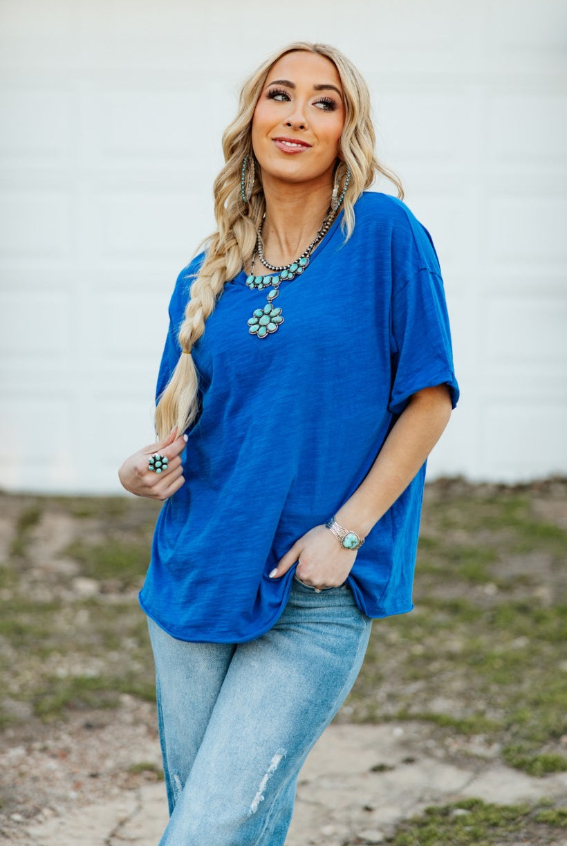 Andree by Morgan Nicole Royal Blue Cotton Short Sleeve Tee-Tops-Andree By Unit-Deja Nu Boutique, Women's Fashion Boutique in Lampasas, Texas