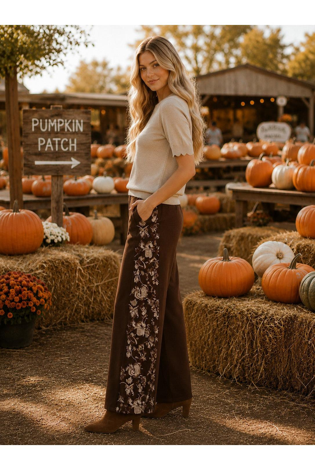 Apricot Scallop Neck & Sleeve Knit Tee in Stone-Tops-Apricot-Deja Nu Boutique, Women's Fashion Boutique in Lampasas, Texas