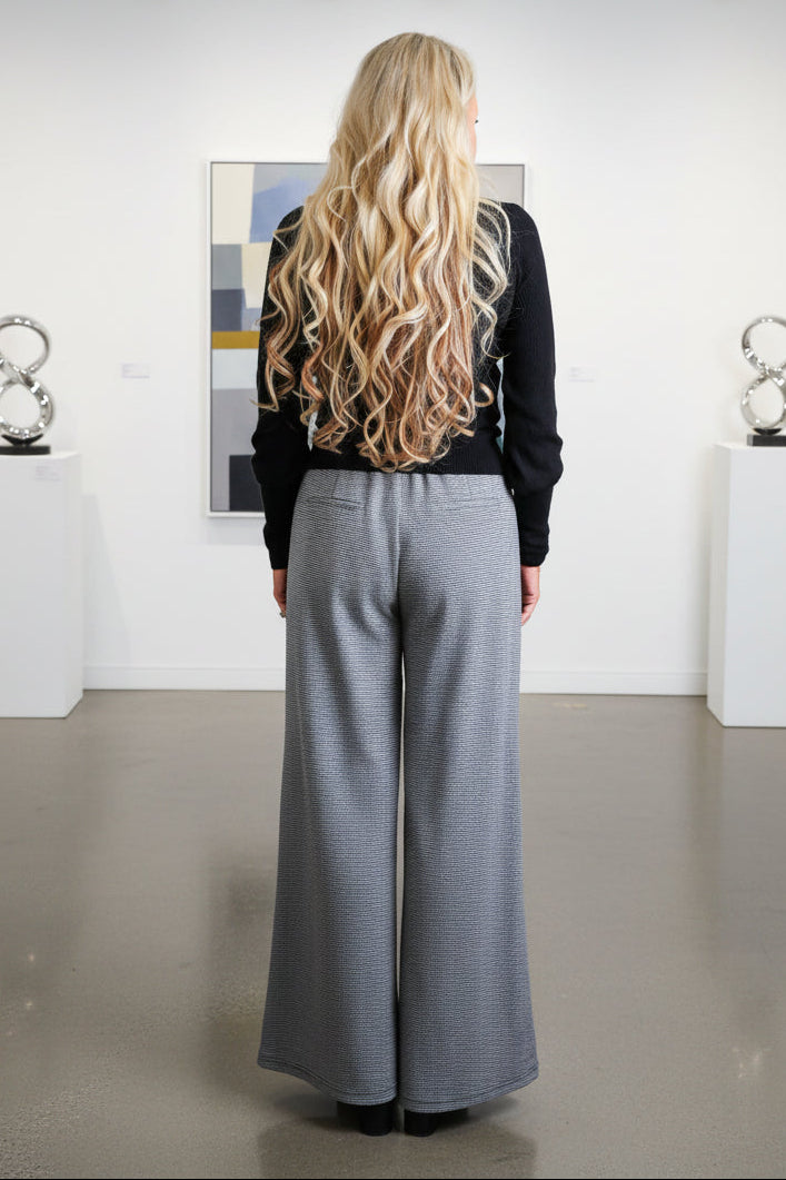 Apricot Wide Leg Houndstooth Tailored Trousers Black & White-Bottoms-Apricot-Deja Nu Boutique, Women's Fashion Boutique in Lampasas, Texas