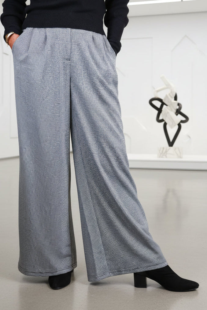 Apricot Wide Leg Houndstooth Tailored Trousers Black & White-Bottoms-Apricot-Deja Nu Boutique, Women's Fashion Boutique in Lampasas, Texas