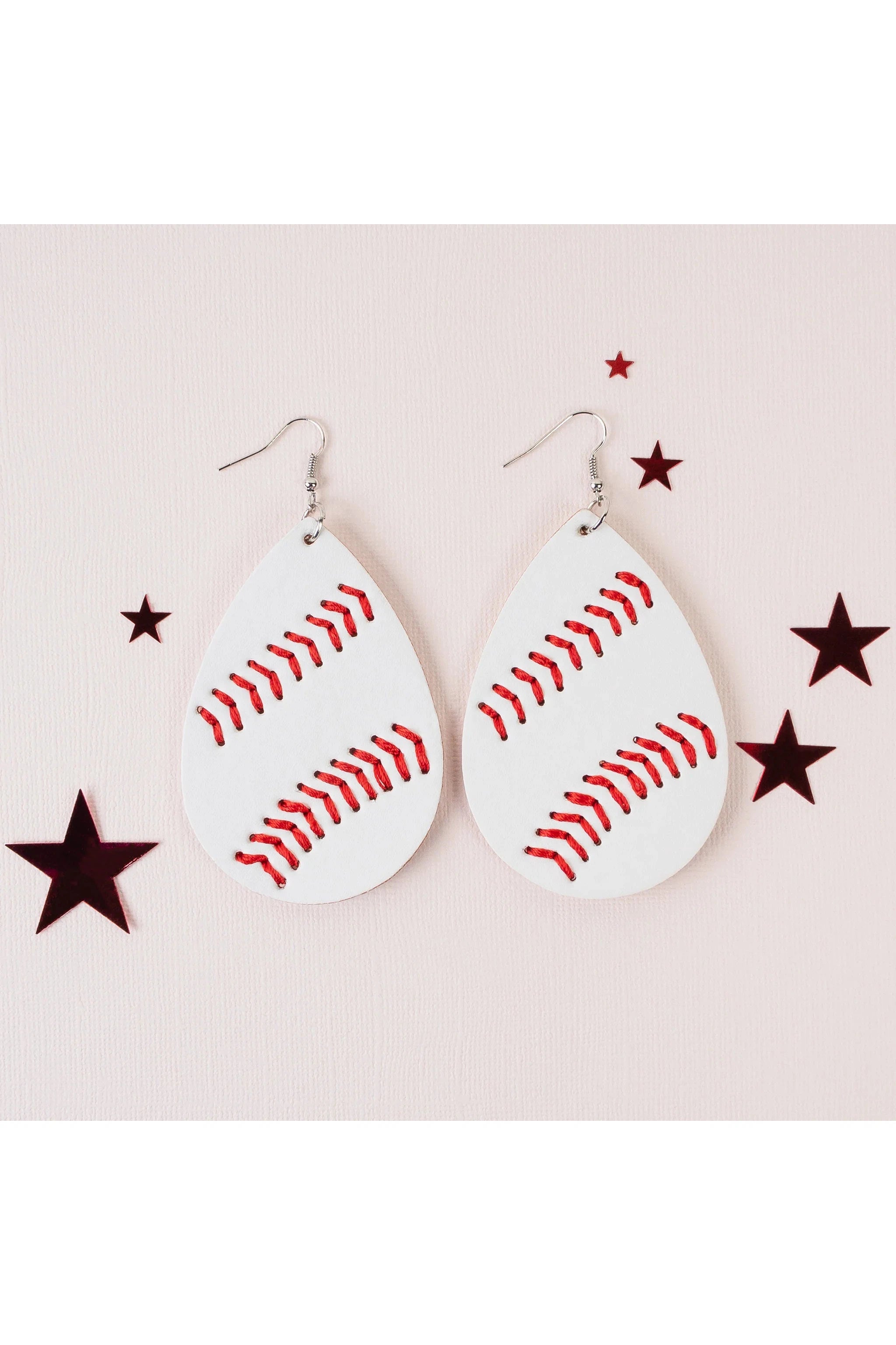 Batter Up Cute Leather Baseball Faux Leather Earrings With Red Whipstitch-Earrings-Deja Nu-Deja Nu Boutique, Women's Fashion Boutique in Lampasas, Texas