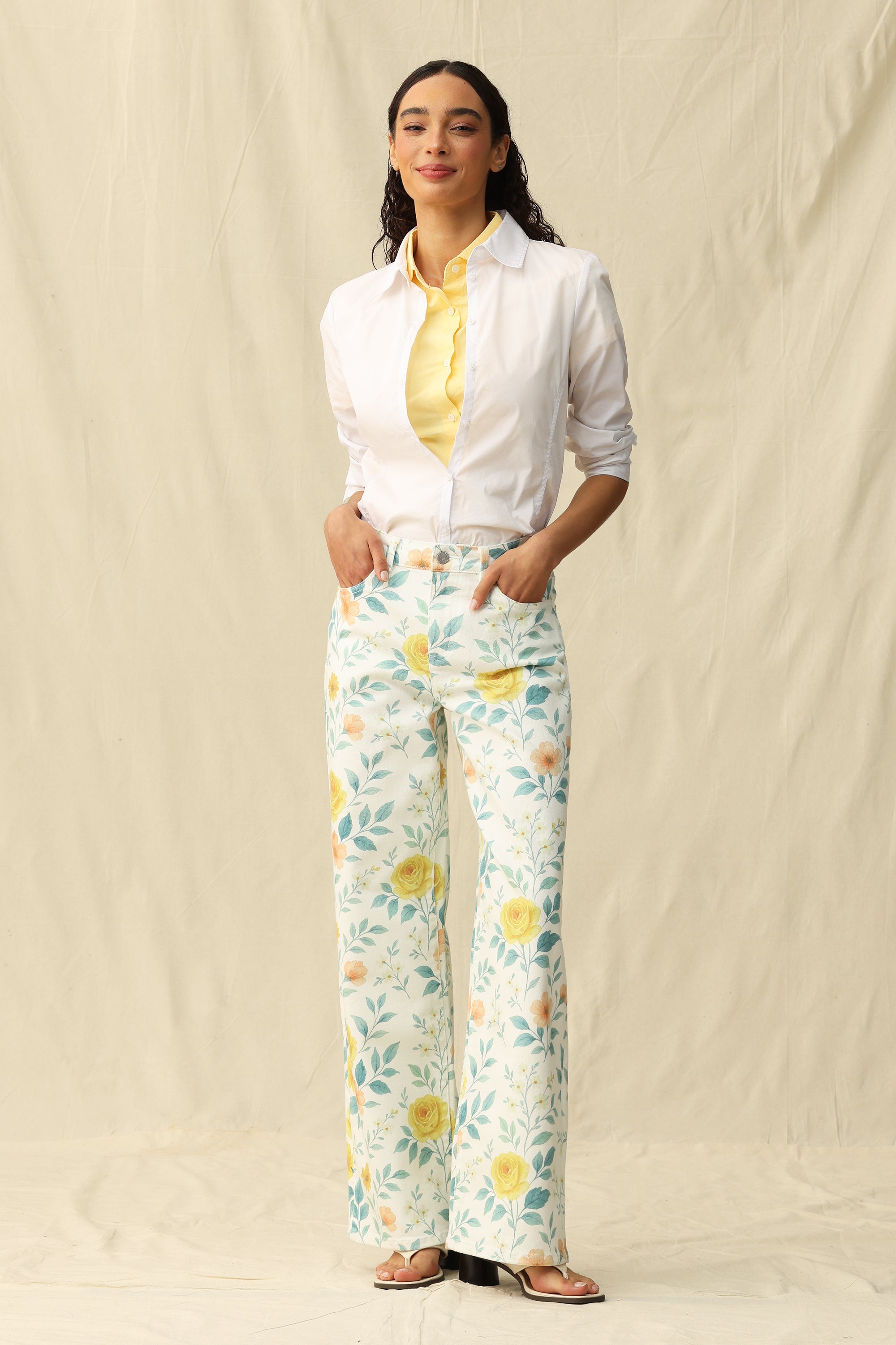 Bayeas Flora High Rise Wide Leg Jeans – Watercolor Bloom-Jeans-Bayeas-Deja Nu Boutique, Women's Fashion Boutique in Lampasas, Texas