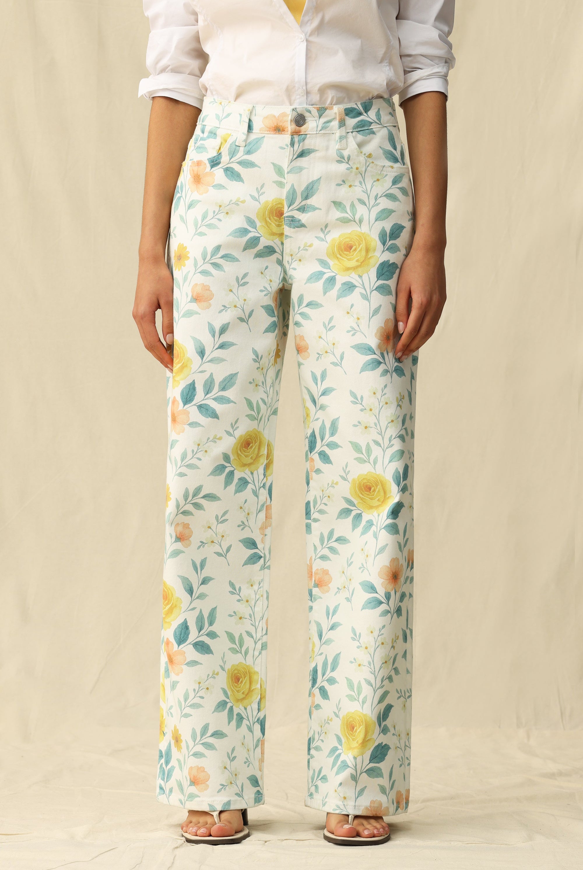 Bayeas Flora High Rise Wide Leg Jeans – Watercolor Bloom-Jeans-Bayeas-Deja Nu Boutique, Women's Fashion Boutique in Lampasas, Texas