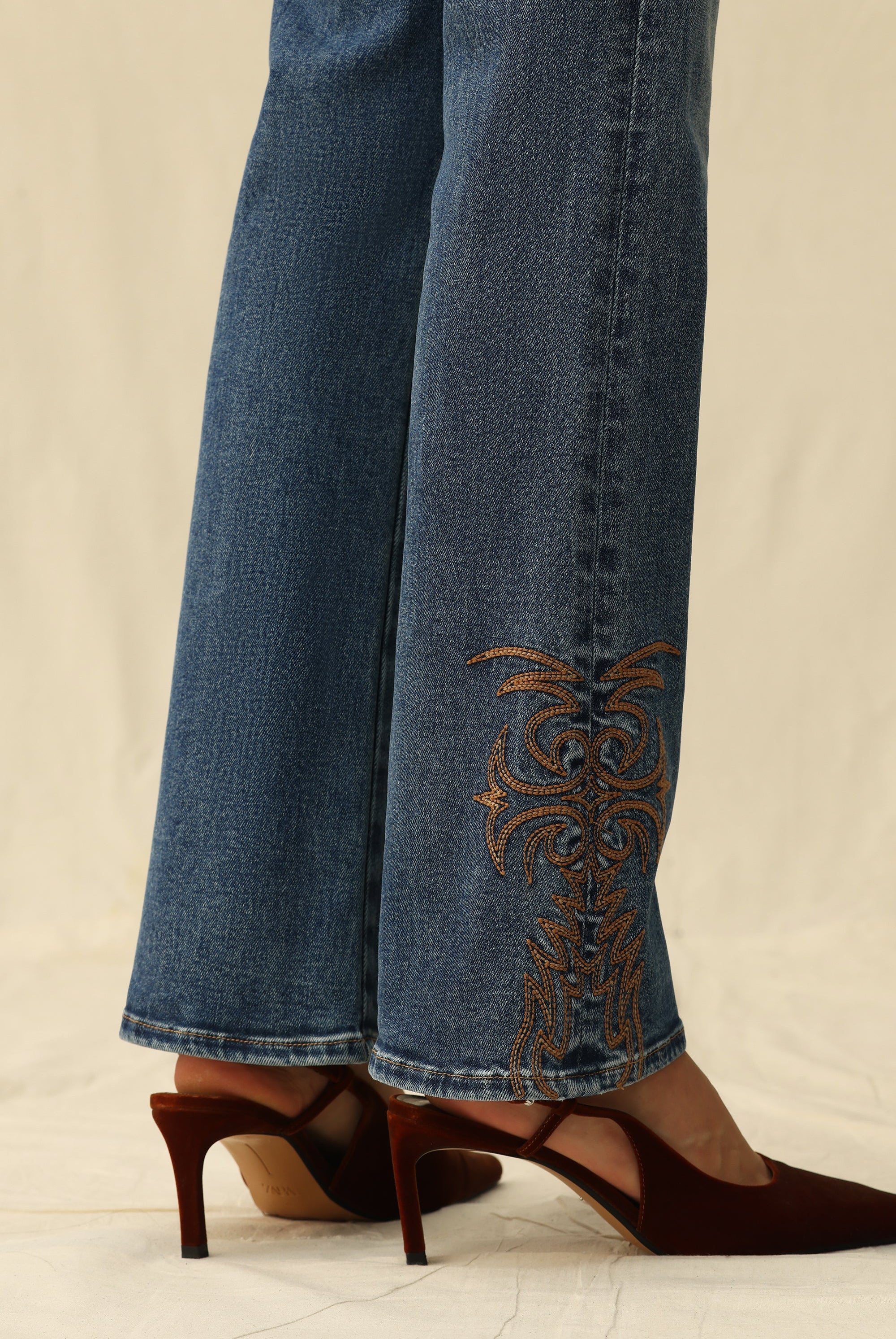 Bayeas High Rise Bootcut Jeans with Star Pocket & Scroll Hem Embroidery-Jeans-Bayeas-Deja Nu Boutique, Women's Fashion Boutique in Lampasas, Texas