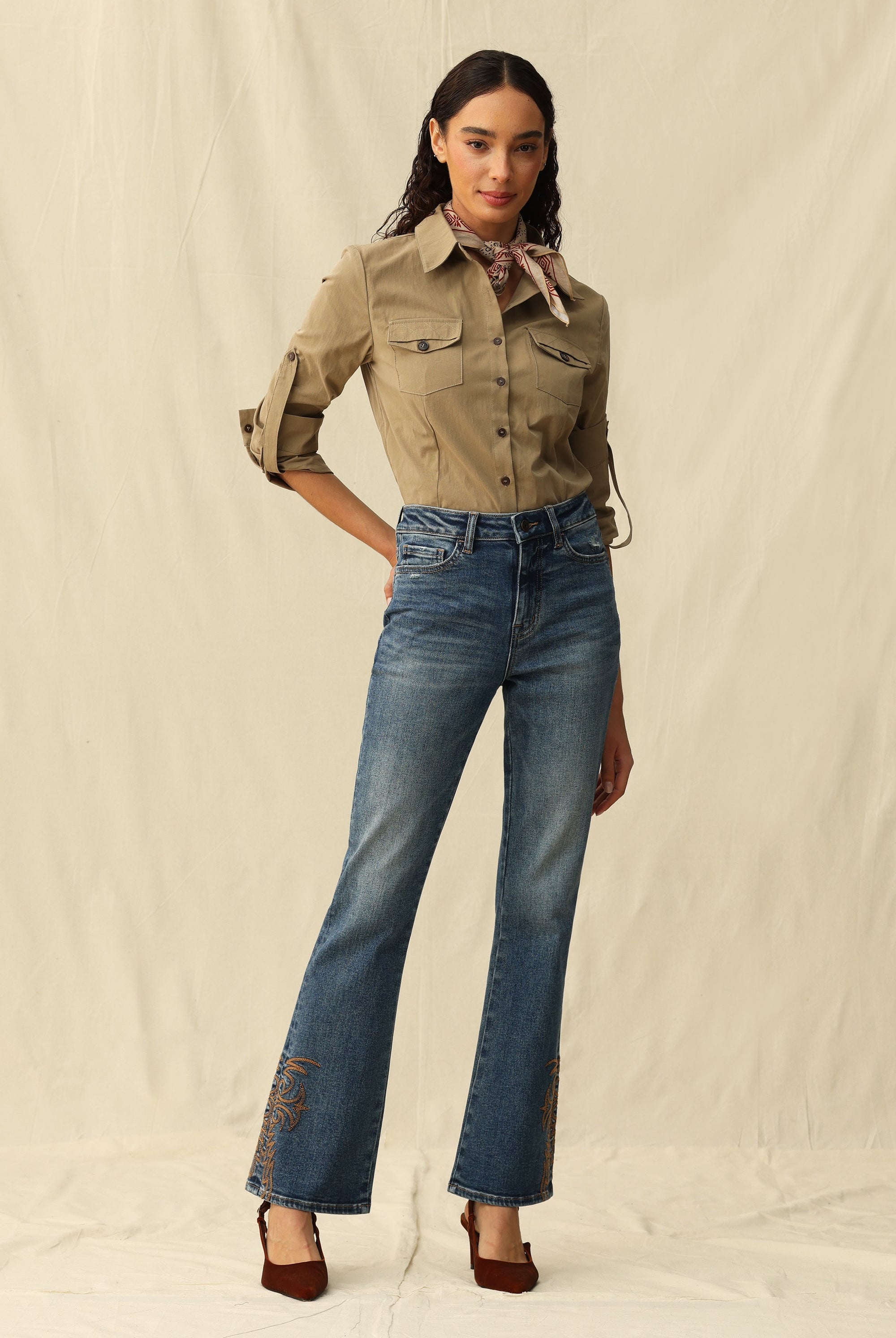 Bayeas High Rise Bootcut Jeans with Star Pocket & Scroll Hem Embroidery-Jeans-Bayeas-Deja Nu Boutique, Women's Fashion Boutique in Lampasas, Texas