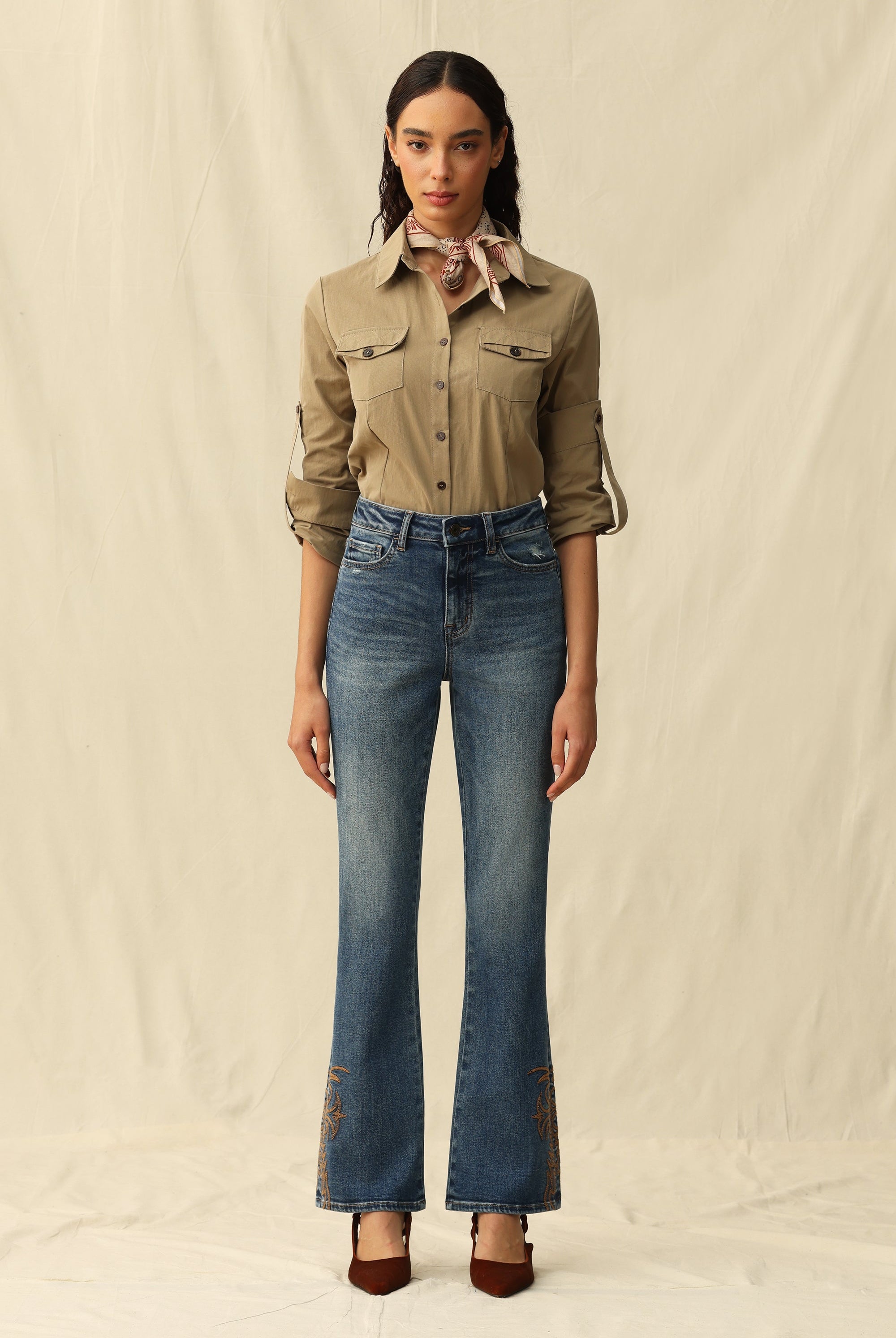 Bayeas High Rise Bootcut Jeans with Star Pocket & Scroll Hem Embroidery-Jeans-Bayeas-Deja Nu Boutique, Women's Fashion Boutique in Lampasas, Texas