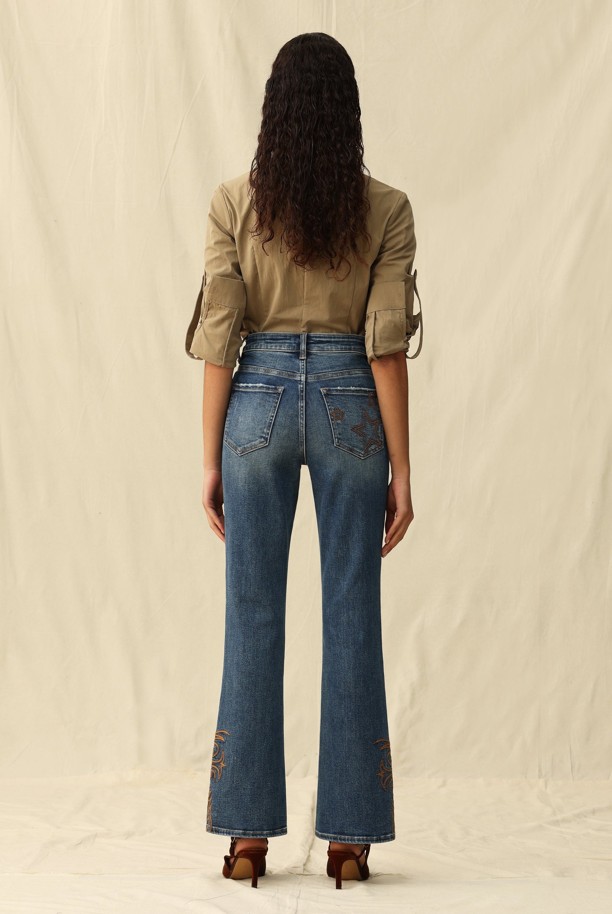 Bayeas High Rise Bootcut Jeans with Star Pocket & Scroll Hem Embroidery-Jeans-Bayeas-Deja Nu Boutique, Women's Fashion Boutique in Lampasas, Texas