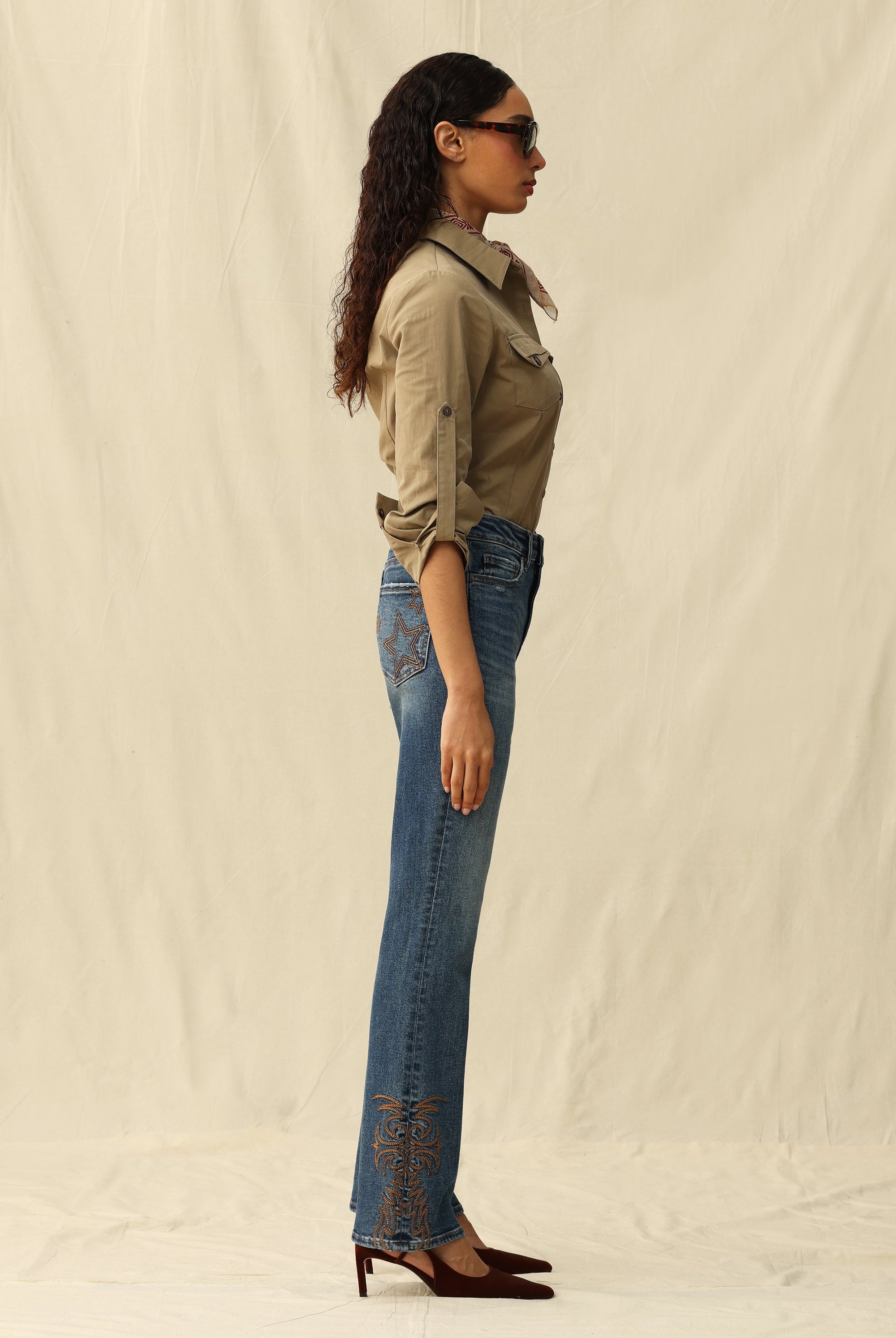 Bayeas High Rise Bootcut Jeans with Star Pocket & Scroll Hem Embroidery-Jeans-Bayeas-Deja Nu Boutique, Women's Fashion Boutique in Lampasas, Texas