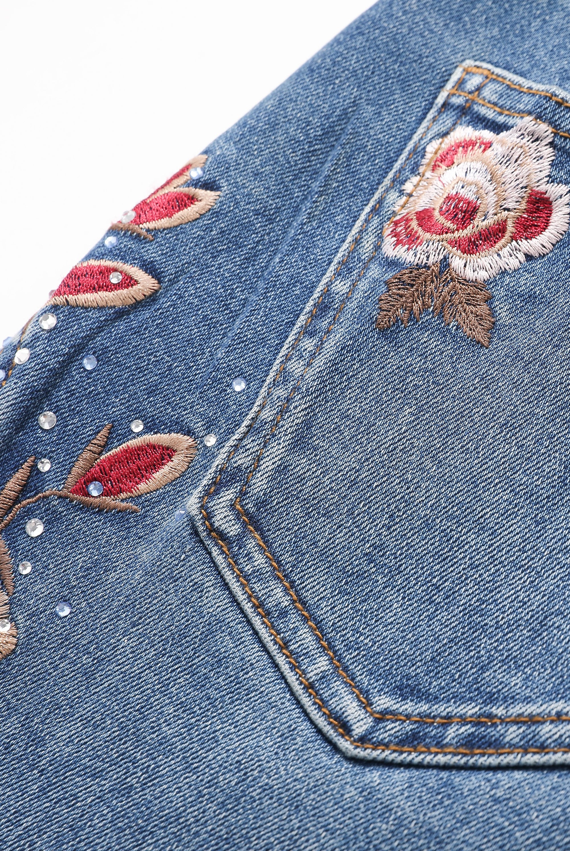 Bayeas High Rise Floral Embroidered Wide Leg Jeans in Medium Blue-Jeans-Bayeas-Deja Nu Boutique, Women's Fashion Boutique in Lampasas, Texas