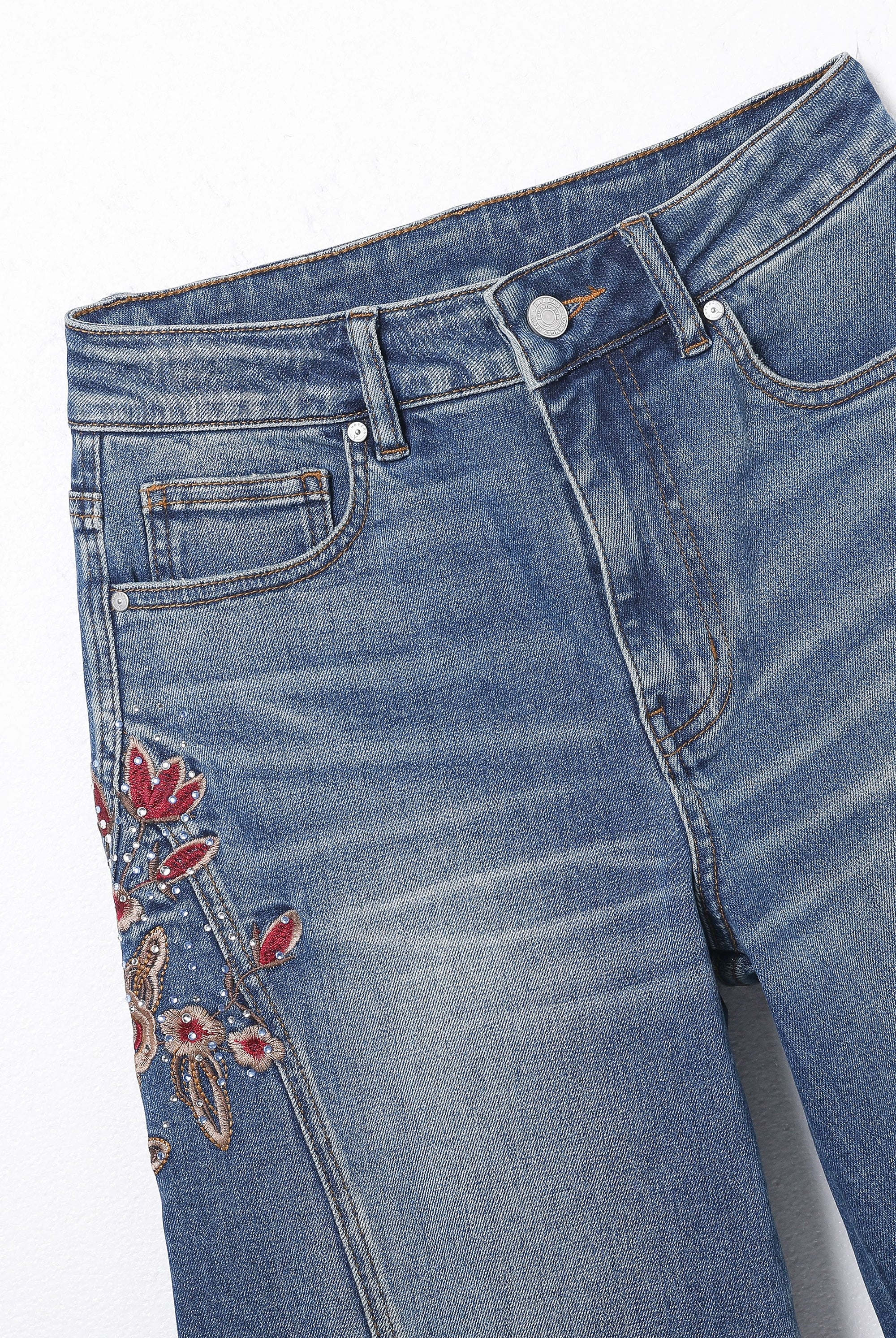 Bayeas High Rise Floral Embroidered Wide Leg Jeans in Medium Blue-Jeans-Bayeas-Deja Nu Boutique, Women's Fashion Boutique in Lampasas, Texas