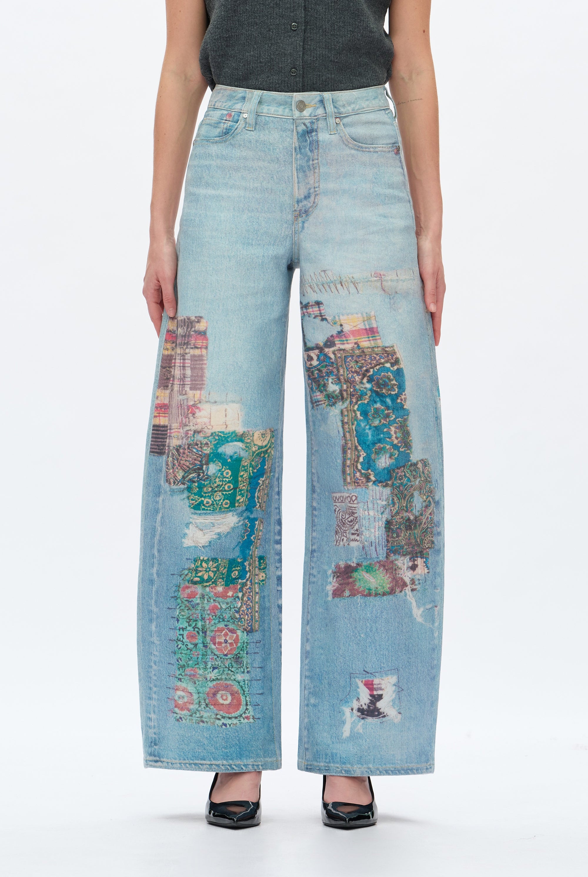 Bayeas High Rise Patchwork Barrel Leg Jeans In Light Blue-Jeans-Bayeas-Deja Nu Boutique, Women's Fashion Boutique in Lampasas, Texas