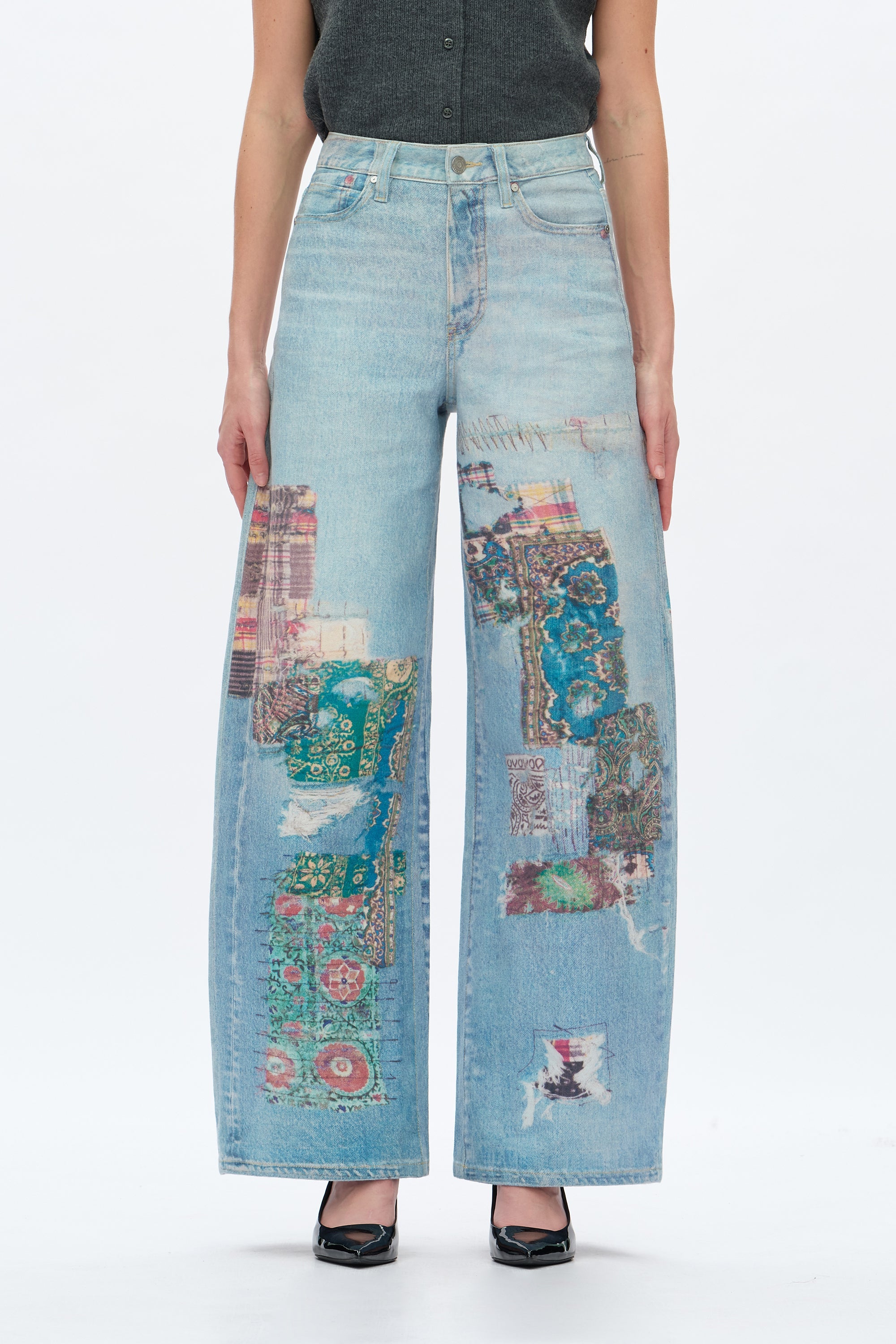 Bayeas High Rise Patchwork Barrel Leg Jeans In Light Blue-Jeans-Bayeas-Deja Nu Boutique, Women's Fashion Boutique in Lampasas, Texas